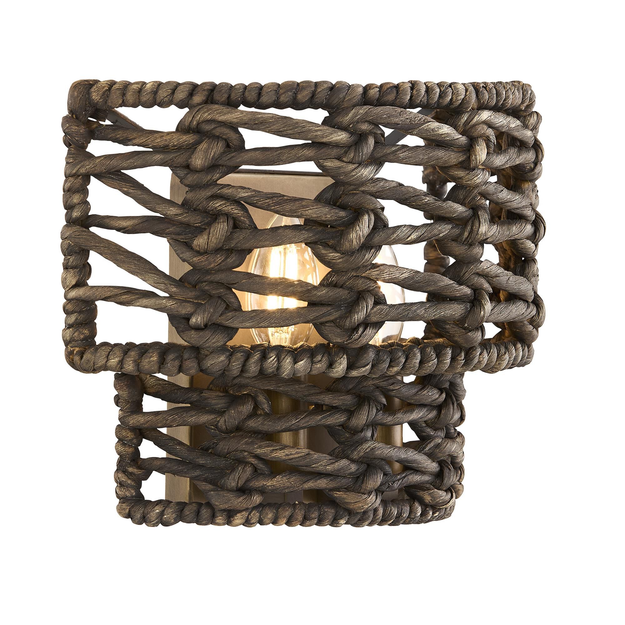 Shown in Riviera Brass finish and Dark Water Hyacinth shade