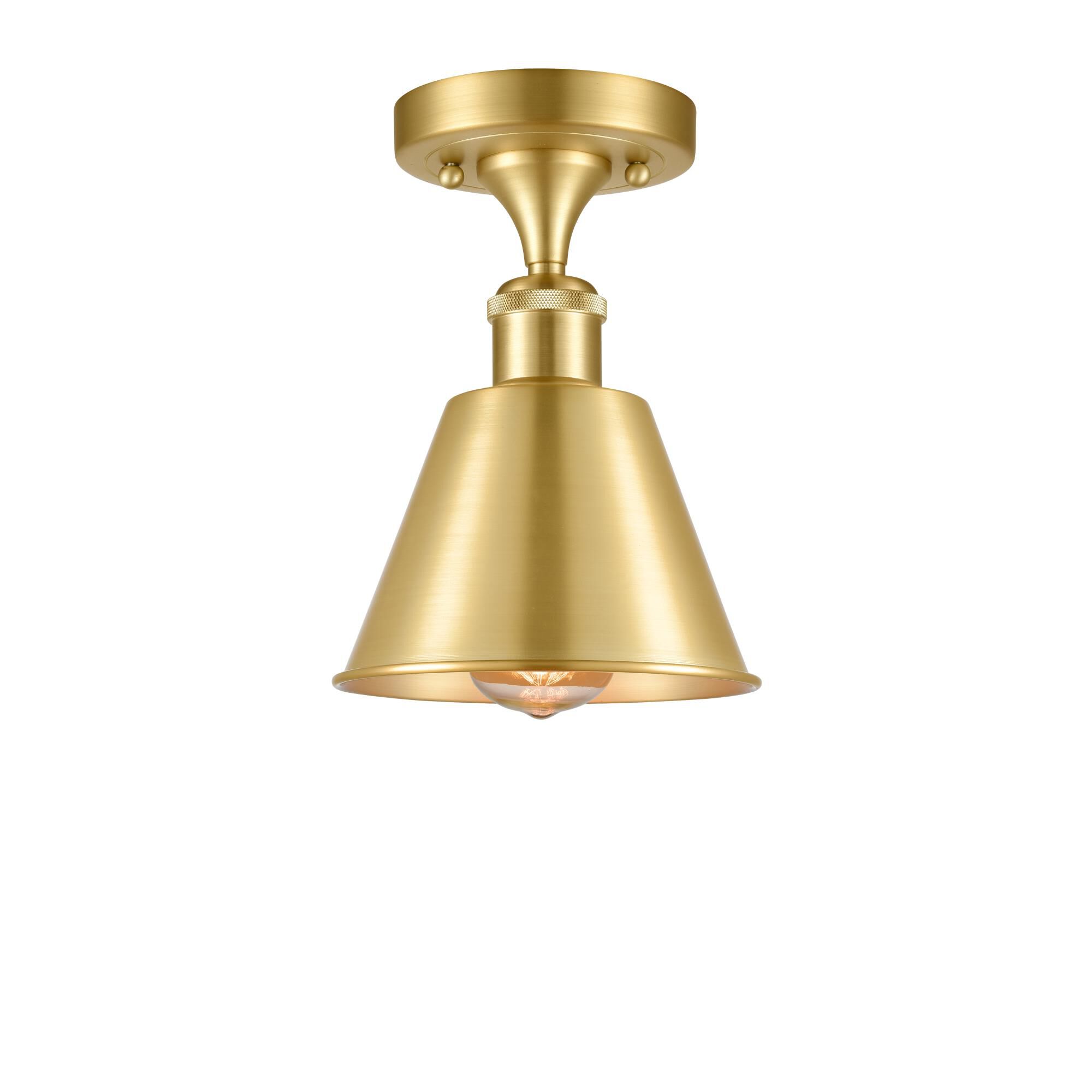 Shown in Satin Gold finish and Satin Gold glass and Satin Gold Smithfield shade and Polished Chrome accent