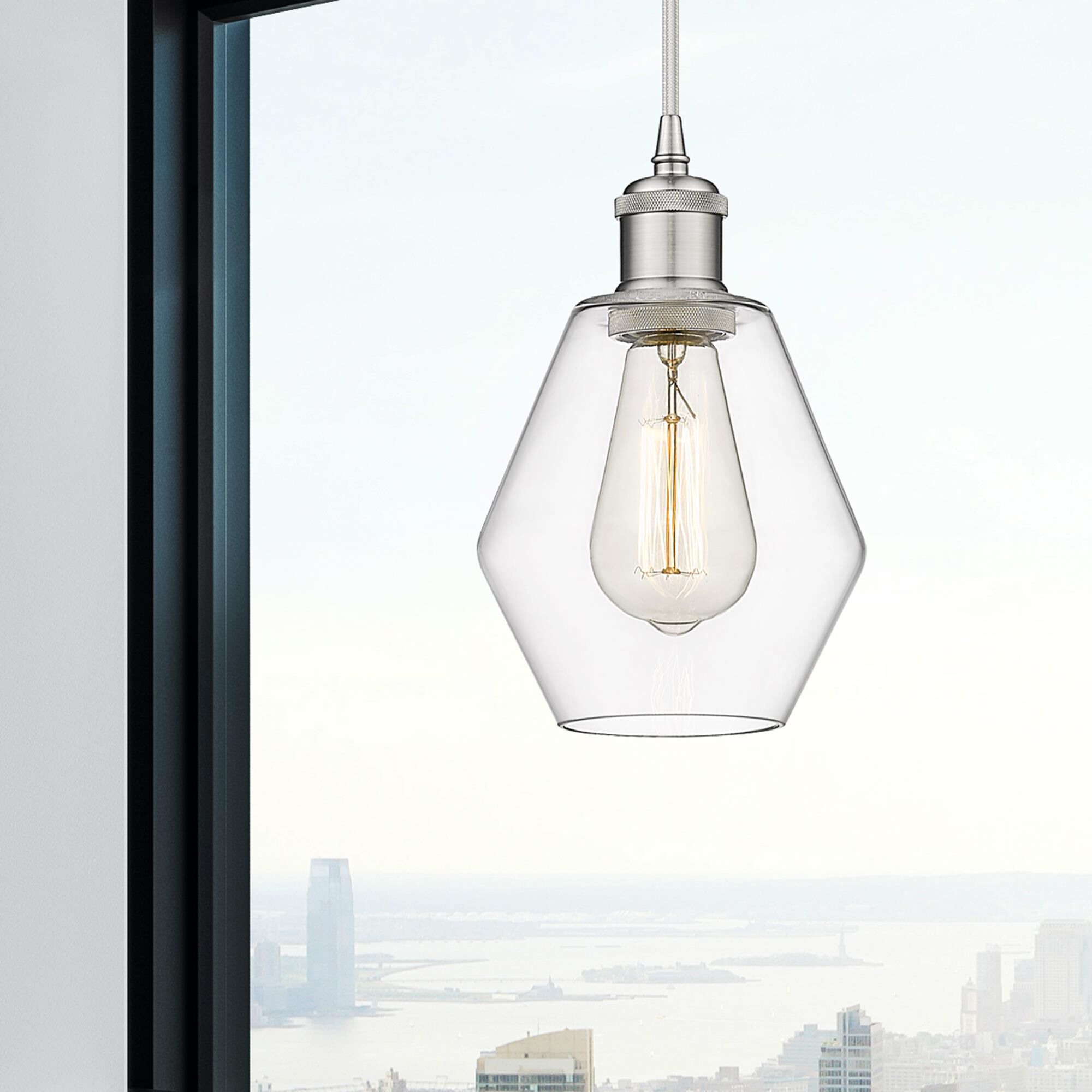 Shown in Brushed Satin Nickel finish and Clear glass