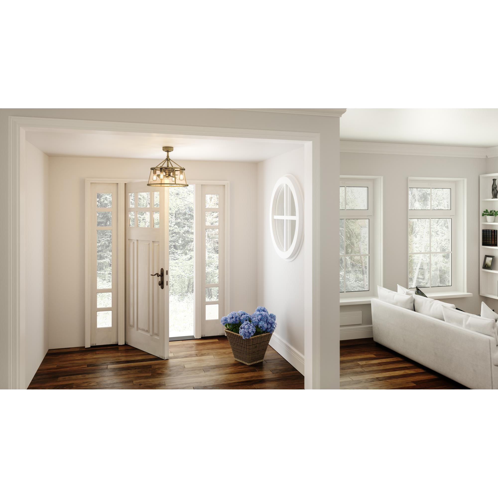 Shown in Weathered Brass finish and Clear Bend Glass shade