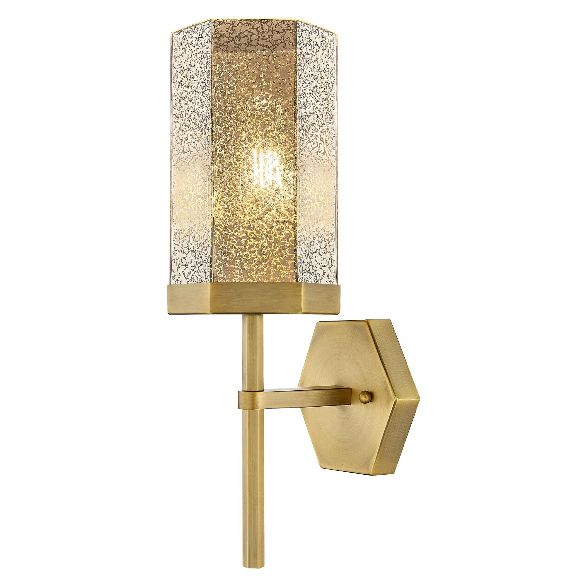 Shown in Brushed Brass finish and Mercury glass