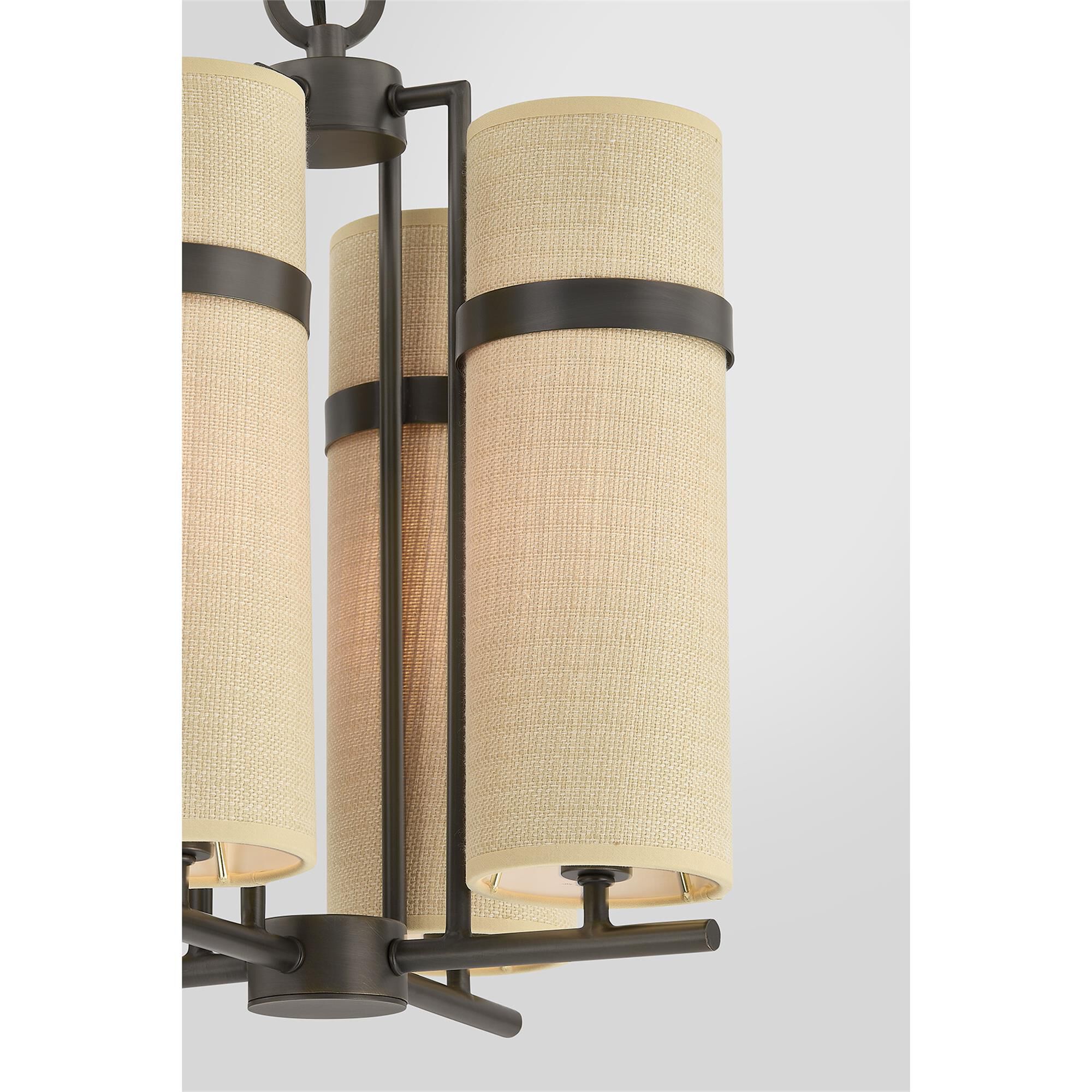 Shown in Mediterranean Bronze finish and Beige Fabric shade