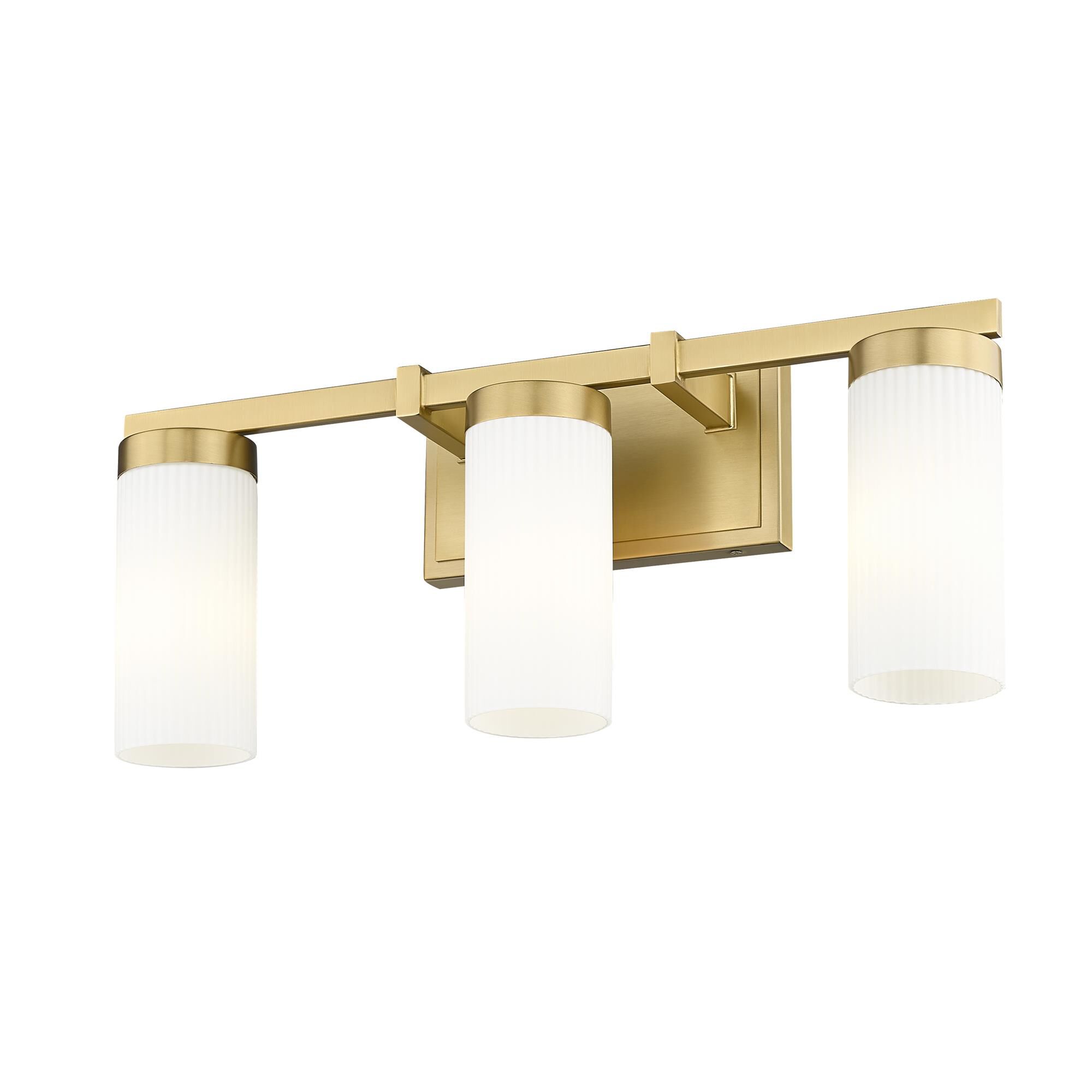 Shown in Modern Gold finish and White glass and White shade