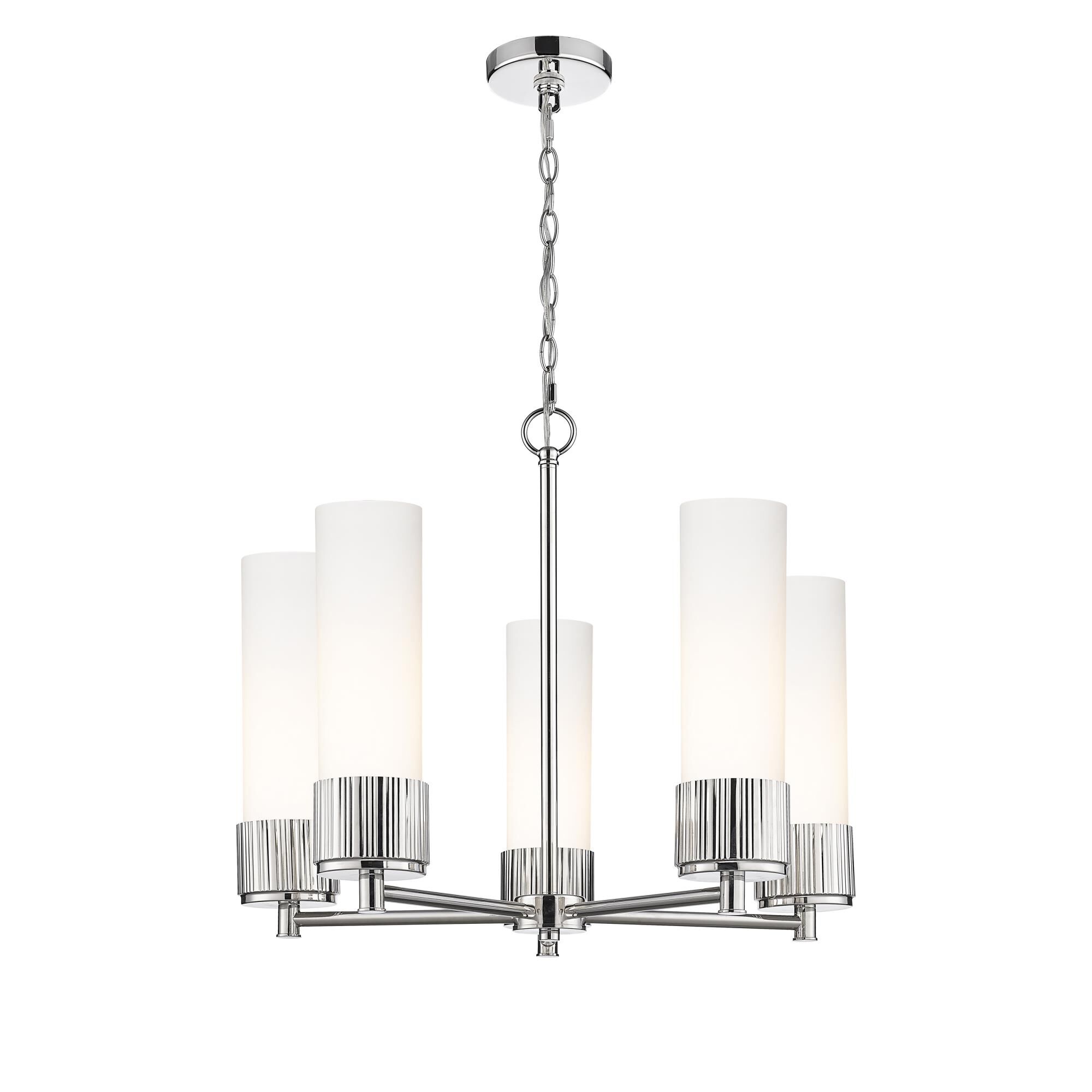 Shown in Polished Nickel finish and Matte White glass