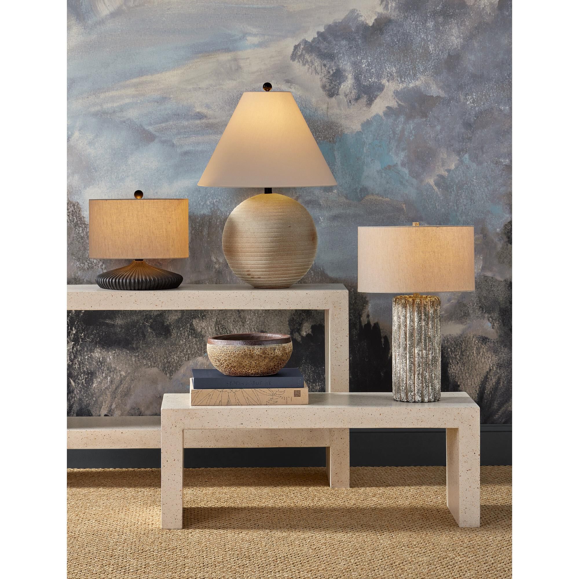 Shown in Dark Gray and Off-White finish and Natural Linen shade