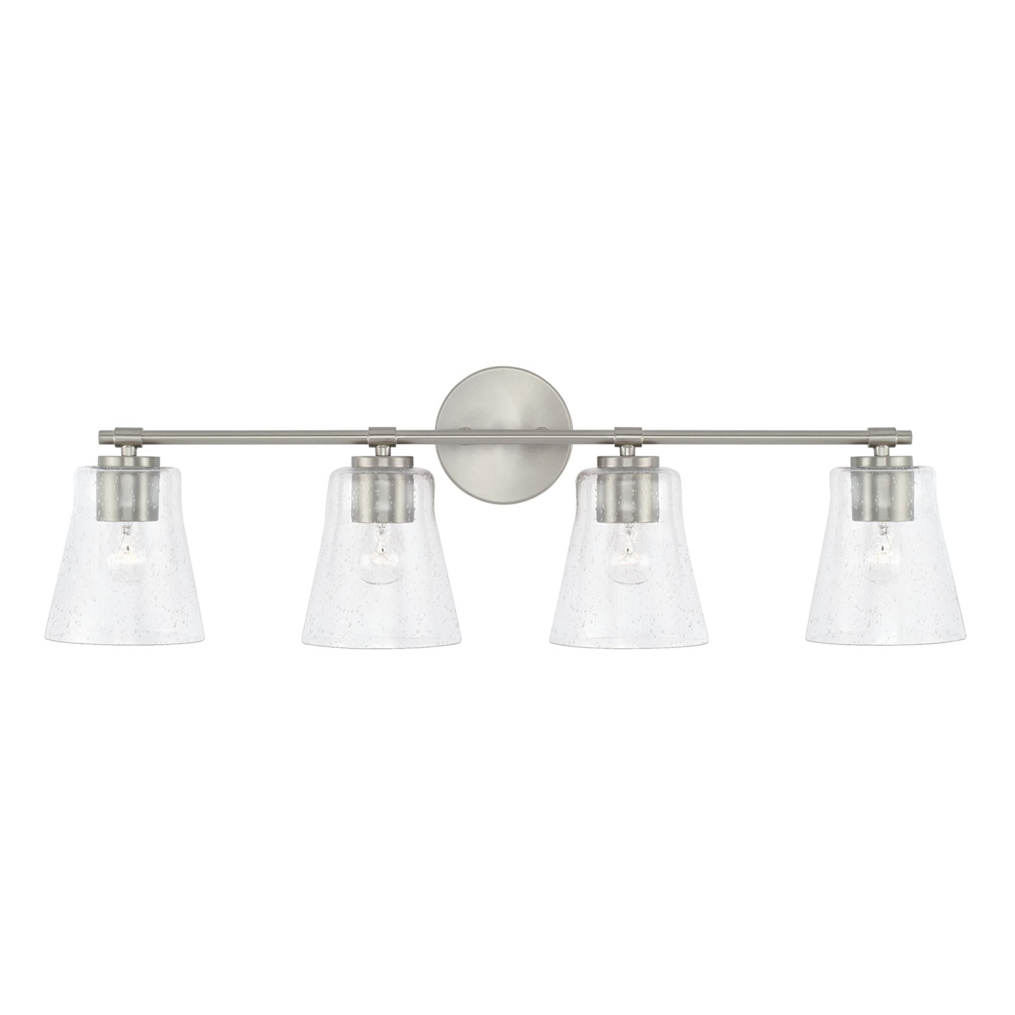 Shown in Brushed Nickel finish and Clear Seeded glass
