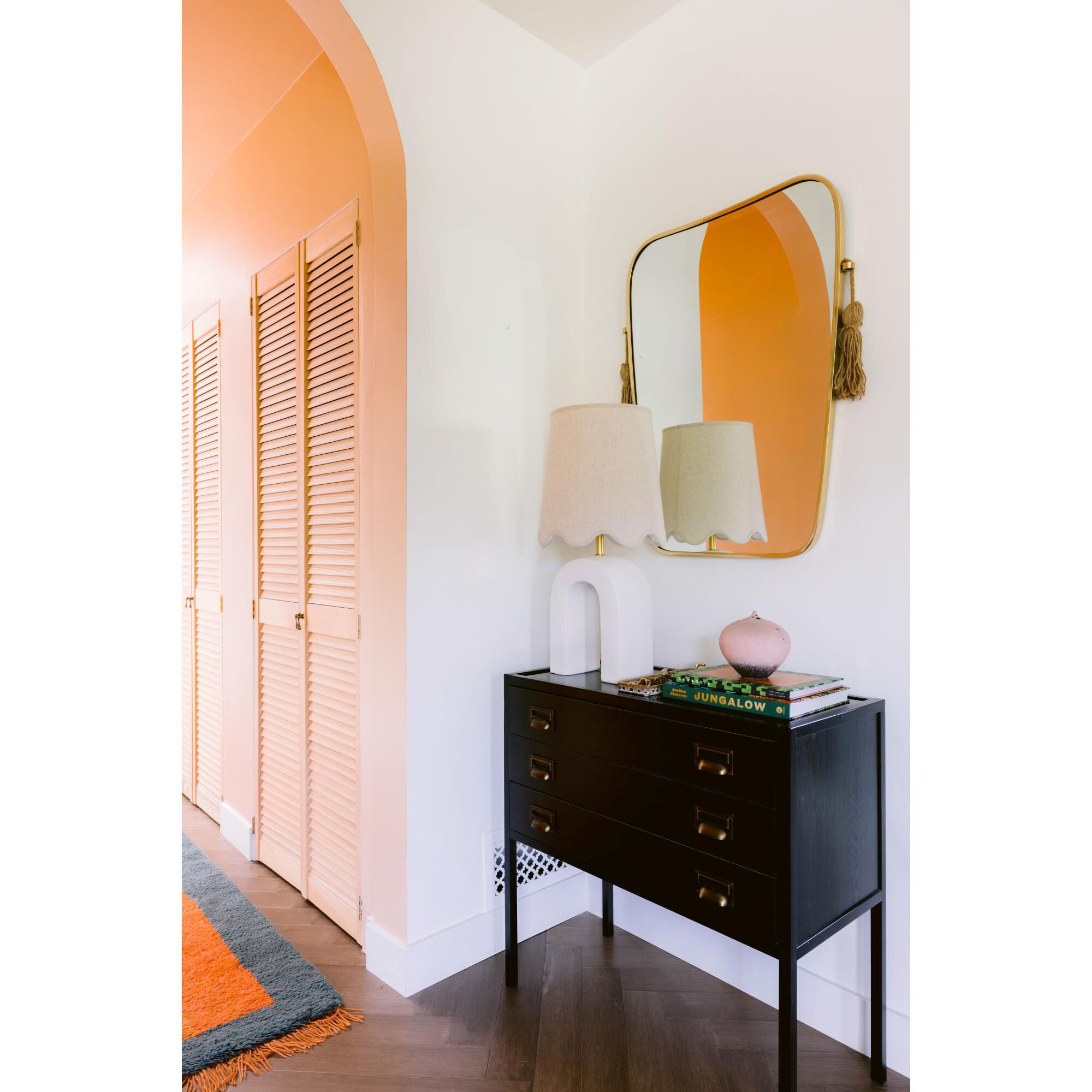 Shown in Aged Brass and Ceramic Raw Matte White finish and Natural Linen shade