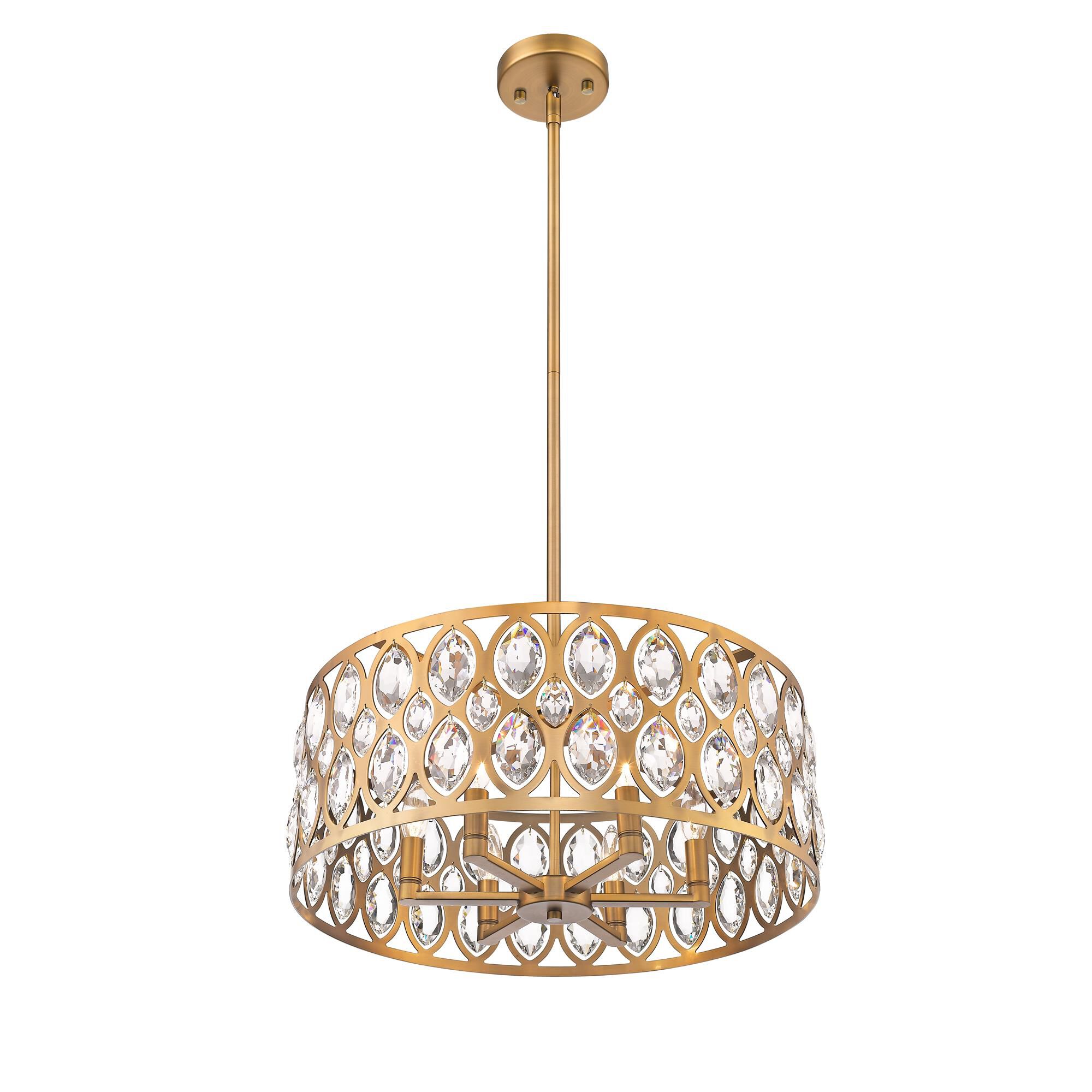 Shown in Heirloom Brass finish and Crystal glass and Crystal shade