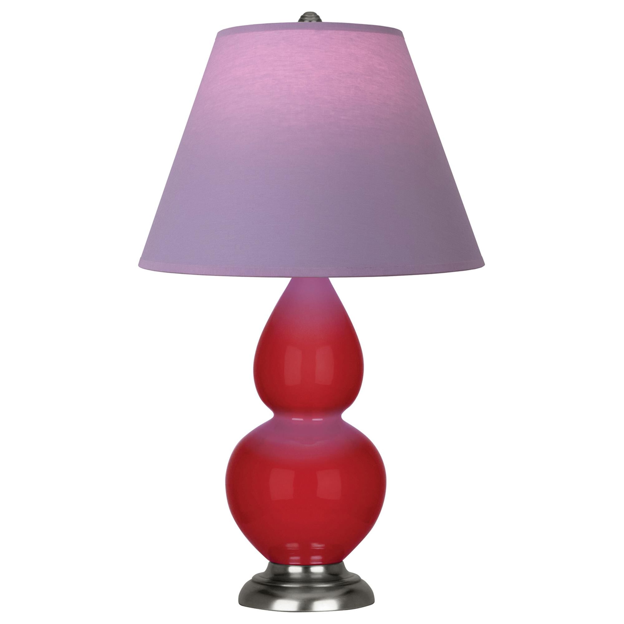 Shown in Ruby Red finish and Lavender and Plum shade and Antique Silver accent