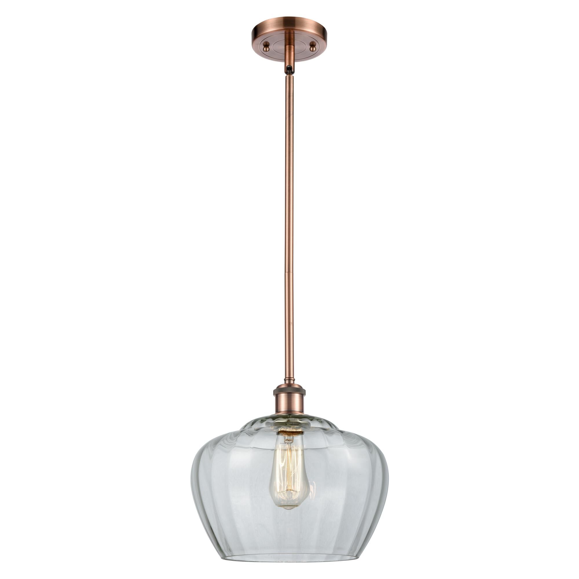 Shown in Antique Copper finish and Bowl glass and Glass shade
