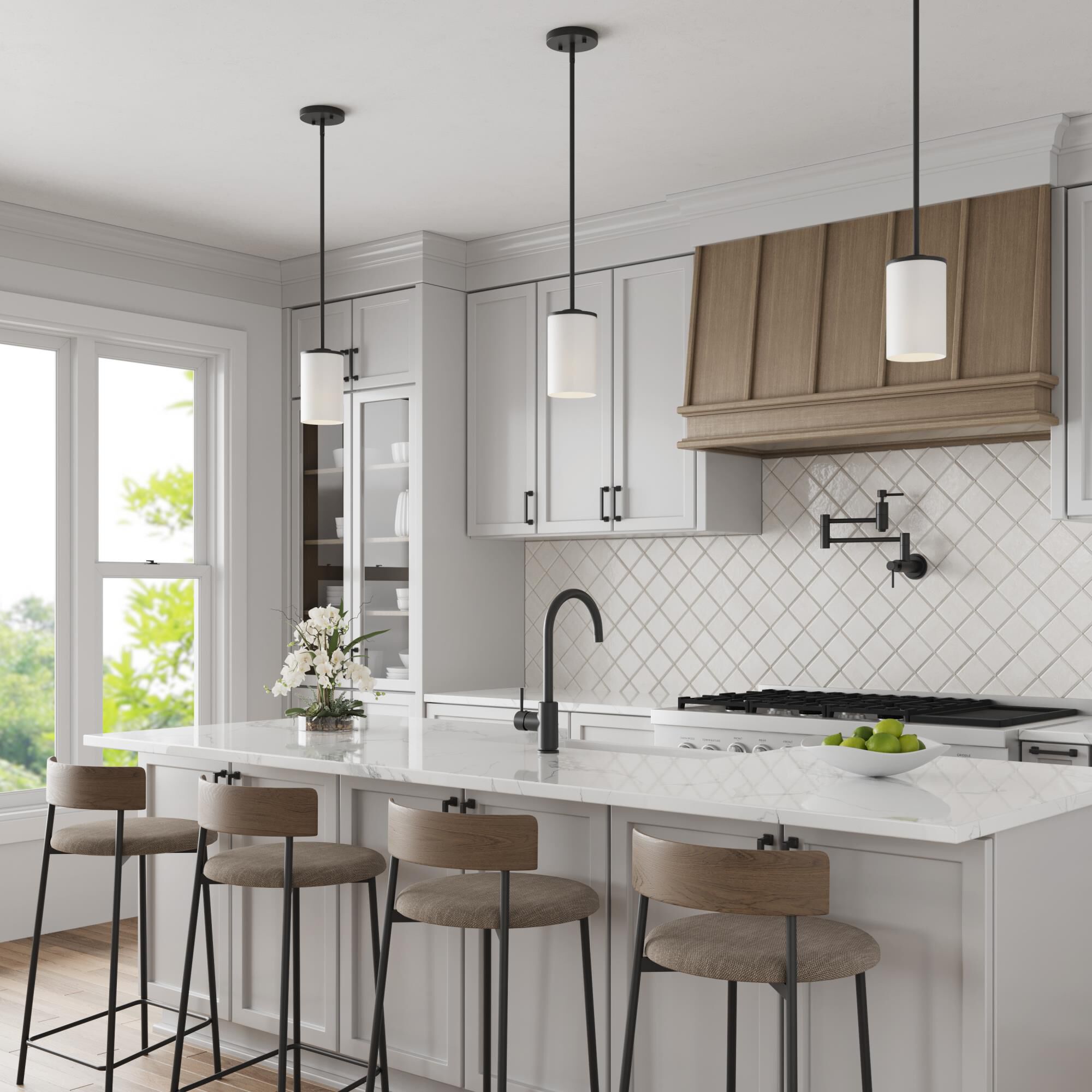 Shown in Matte Black finish and Etched White glass