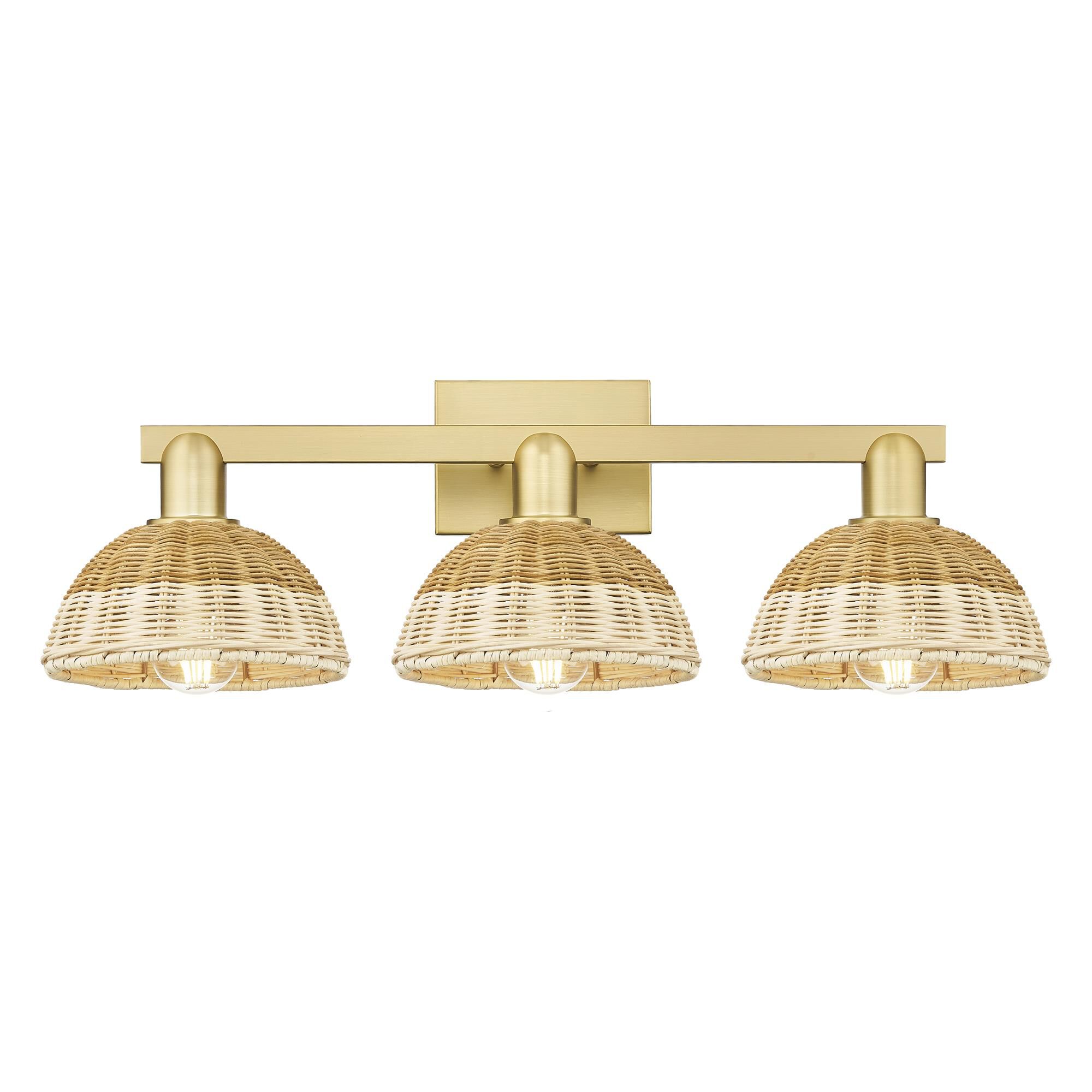 Shown in Satin Gold finish and Natural Fiber shade