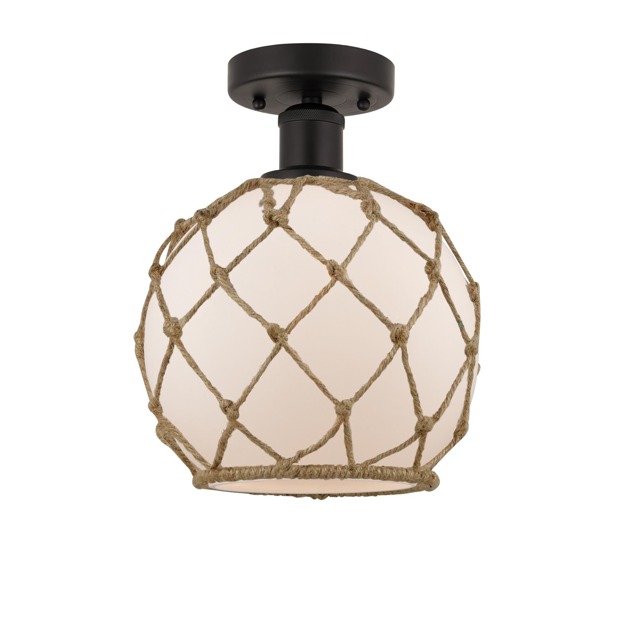 Shown in Oil Rubbed Bronze, White Glass With Brown Rope finish and White glass and White Glass With Brown Rope Glass And Rope shade