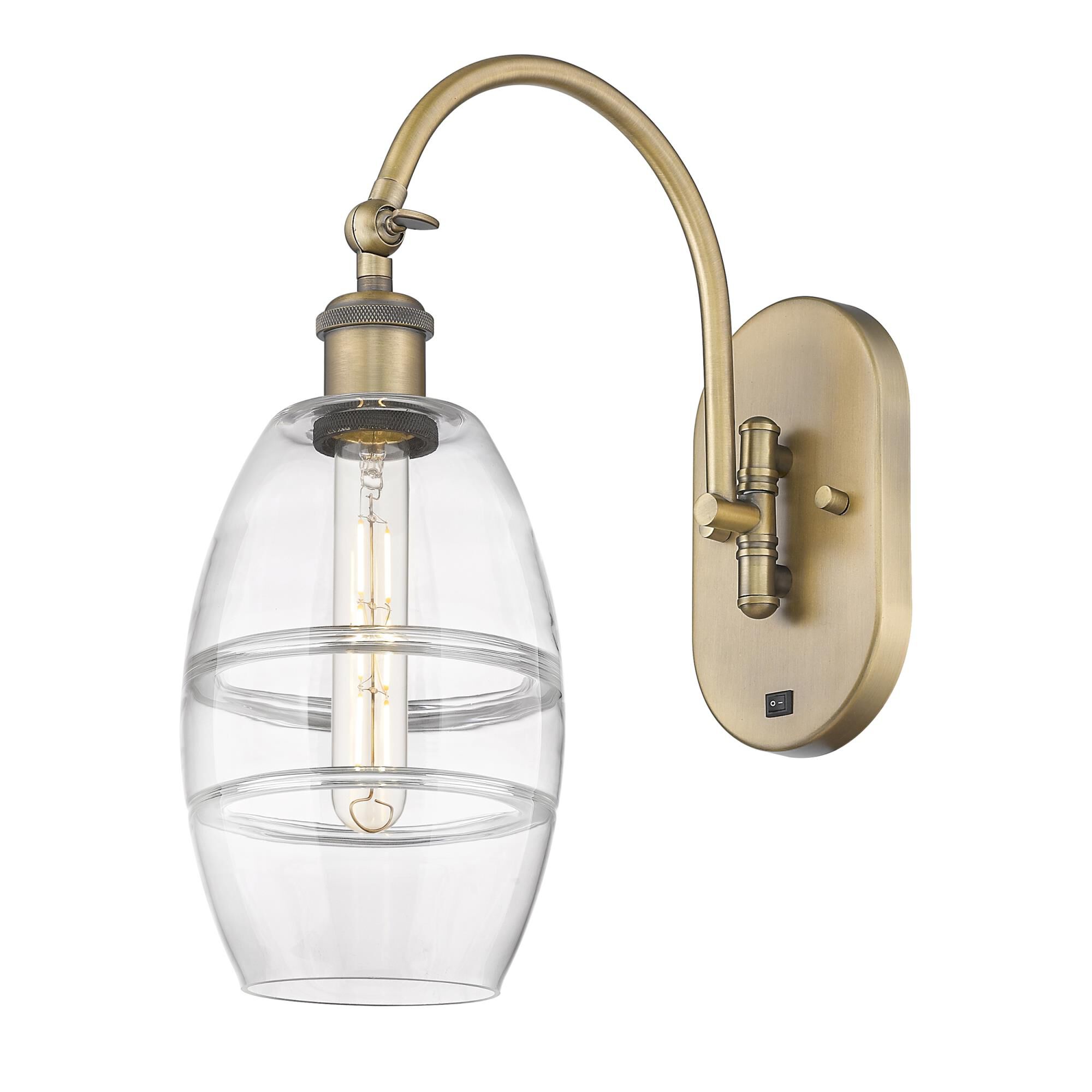 Shown in Brushed Brass finish and Clear glass