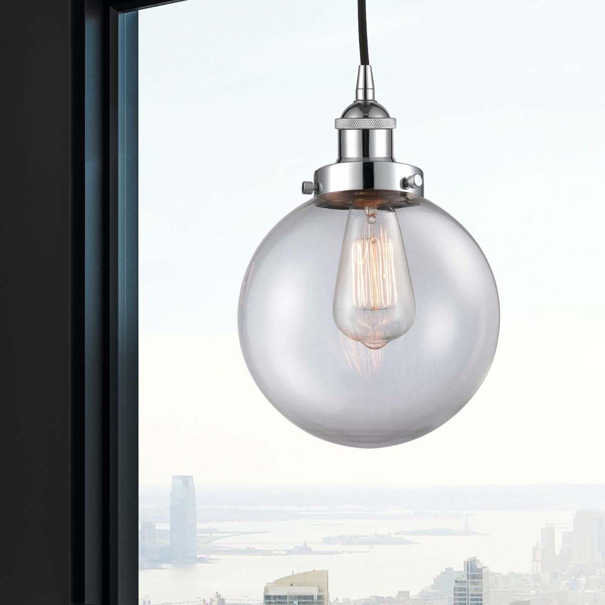Shown in Polished Chrome finish and Clear Beacon glass