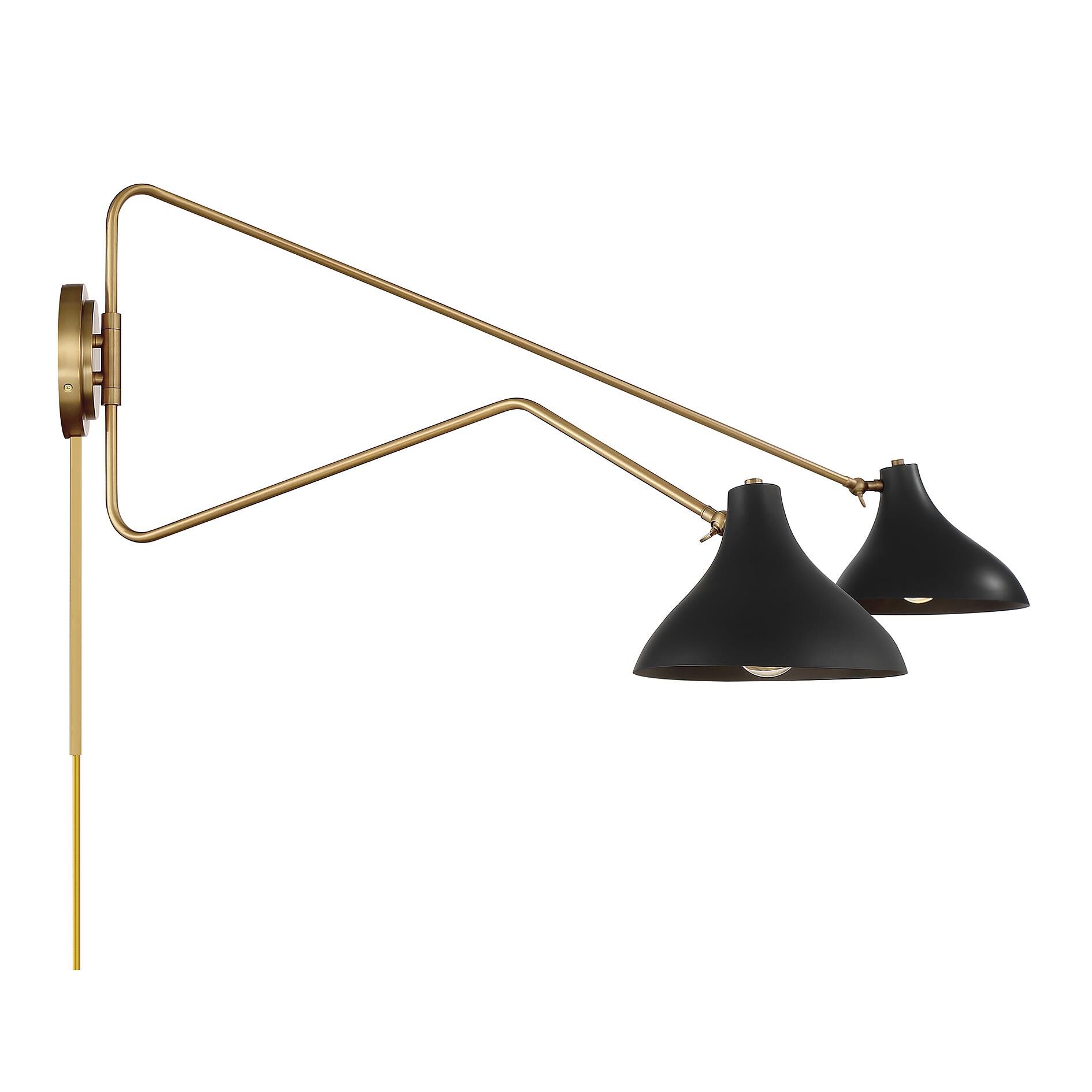 Shown in Matte Black with Natural Brass finish and Matte Black Metal shade
