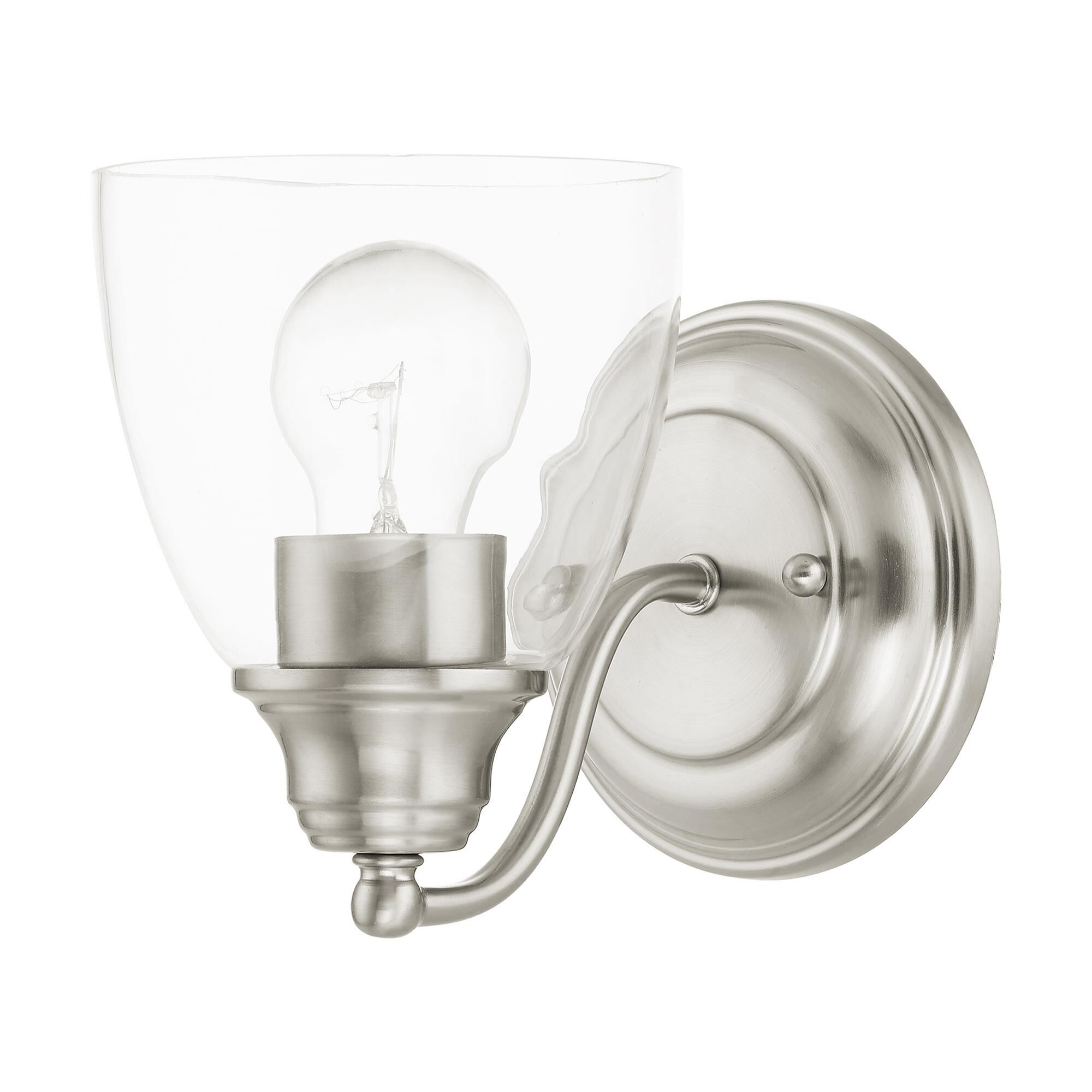 Shown in Brushed Nickel finish and Hand Blown Clear glass