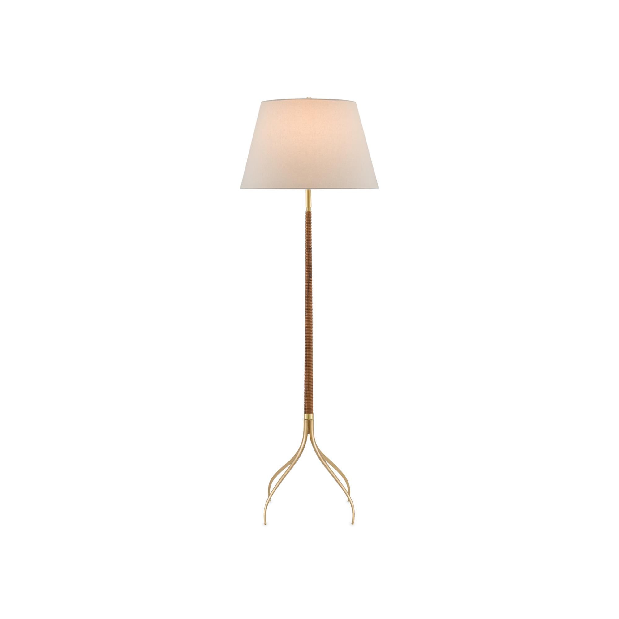 Shown in Natural - Brushed Brass finish and Off White Linen shade
