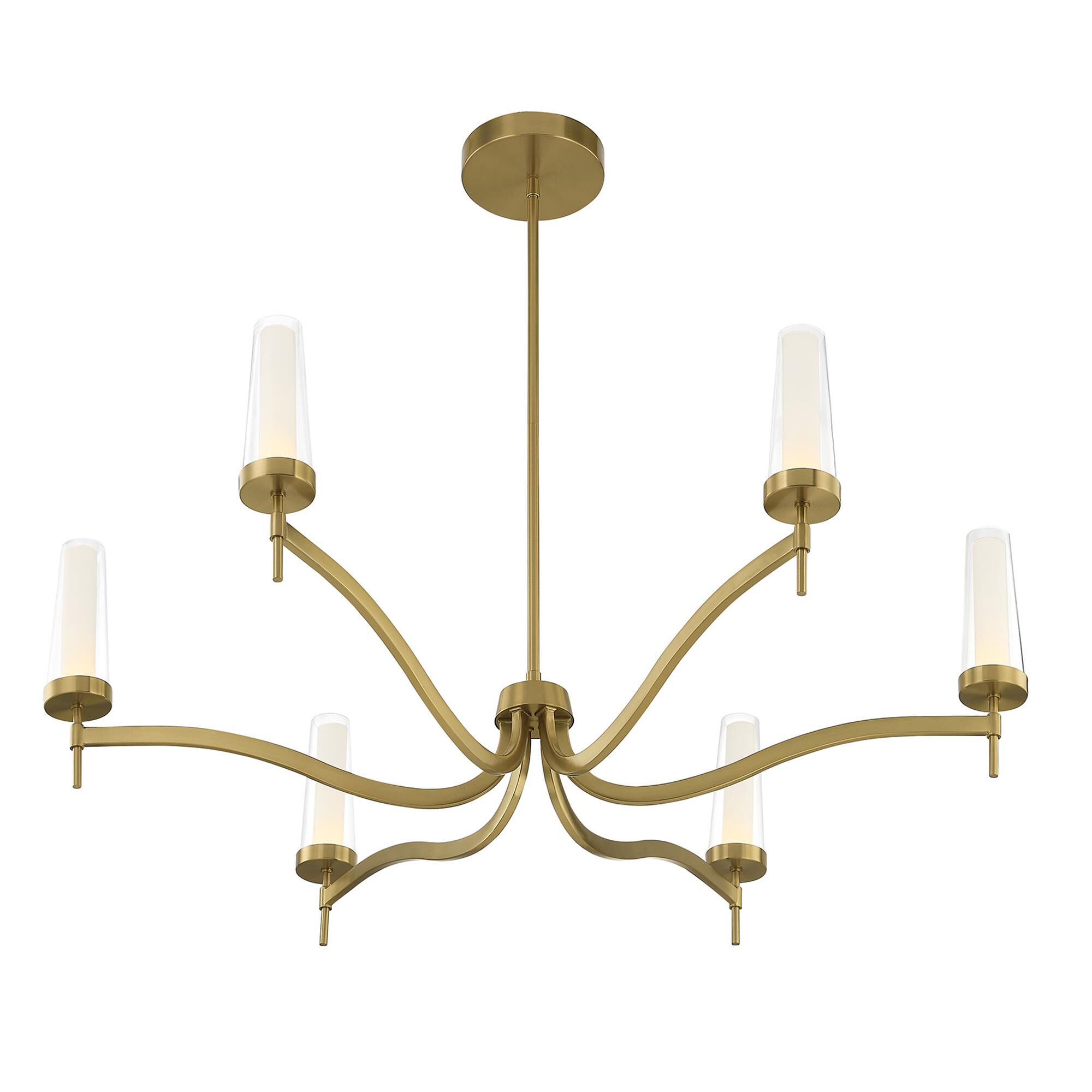 Shown in Warm Brass finish and Clear/Opal glass
