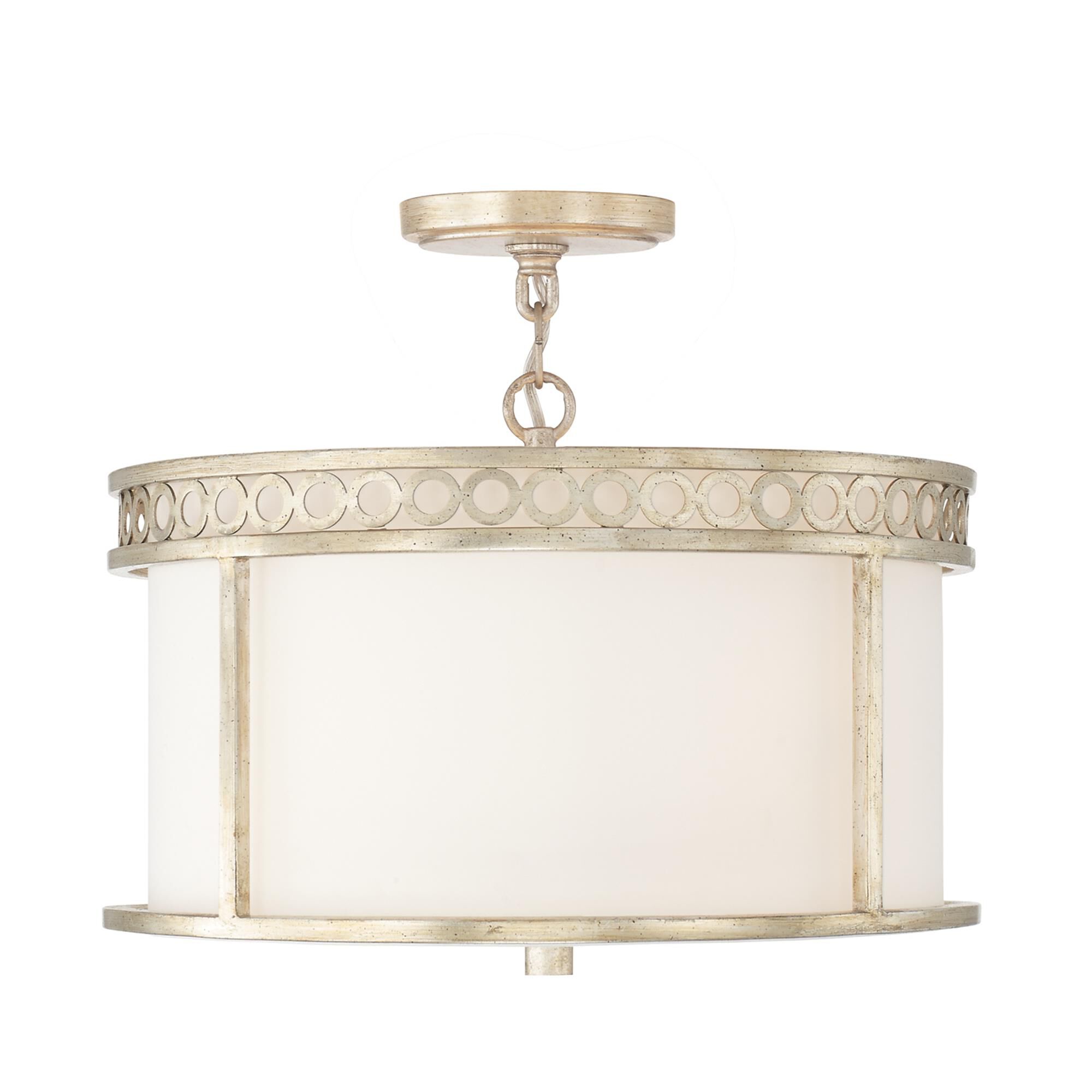 Shown in Winter Gold finish and White Fabric shade