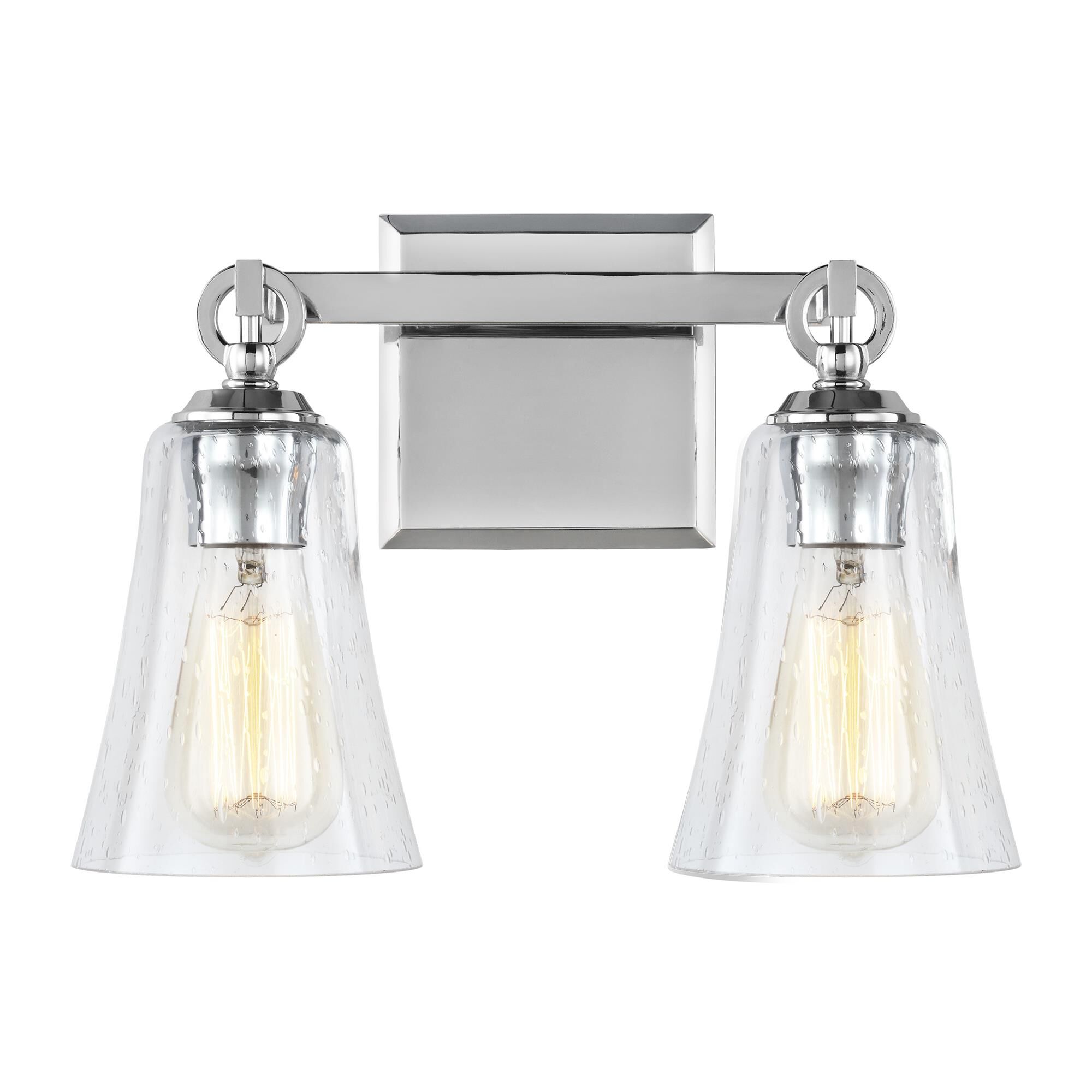 Shown in Chrome finish and Clear Seeded glass