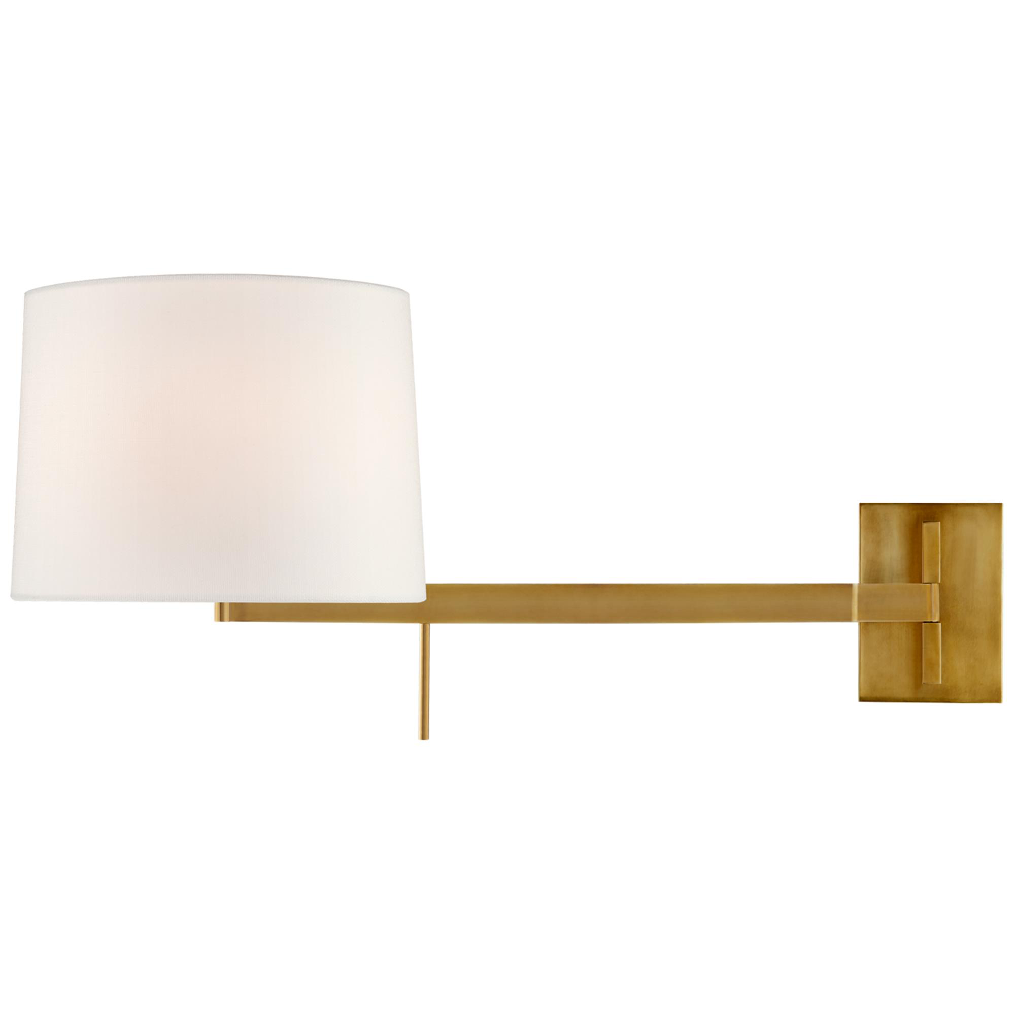 Shown in Soft Brass finish and Linen shade