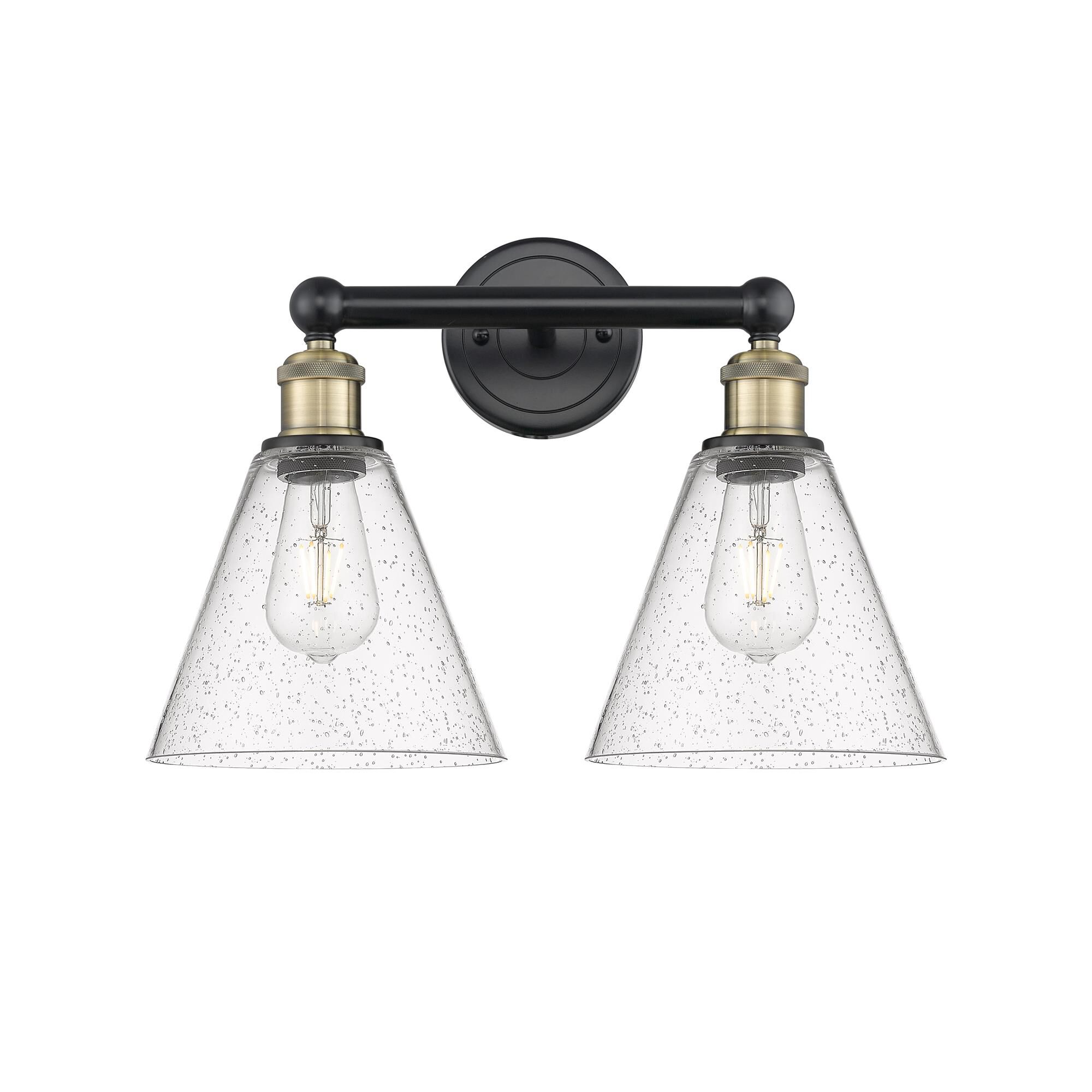 Shown in Black Antique Brass finish and Seedy glass