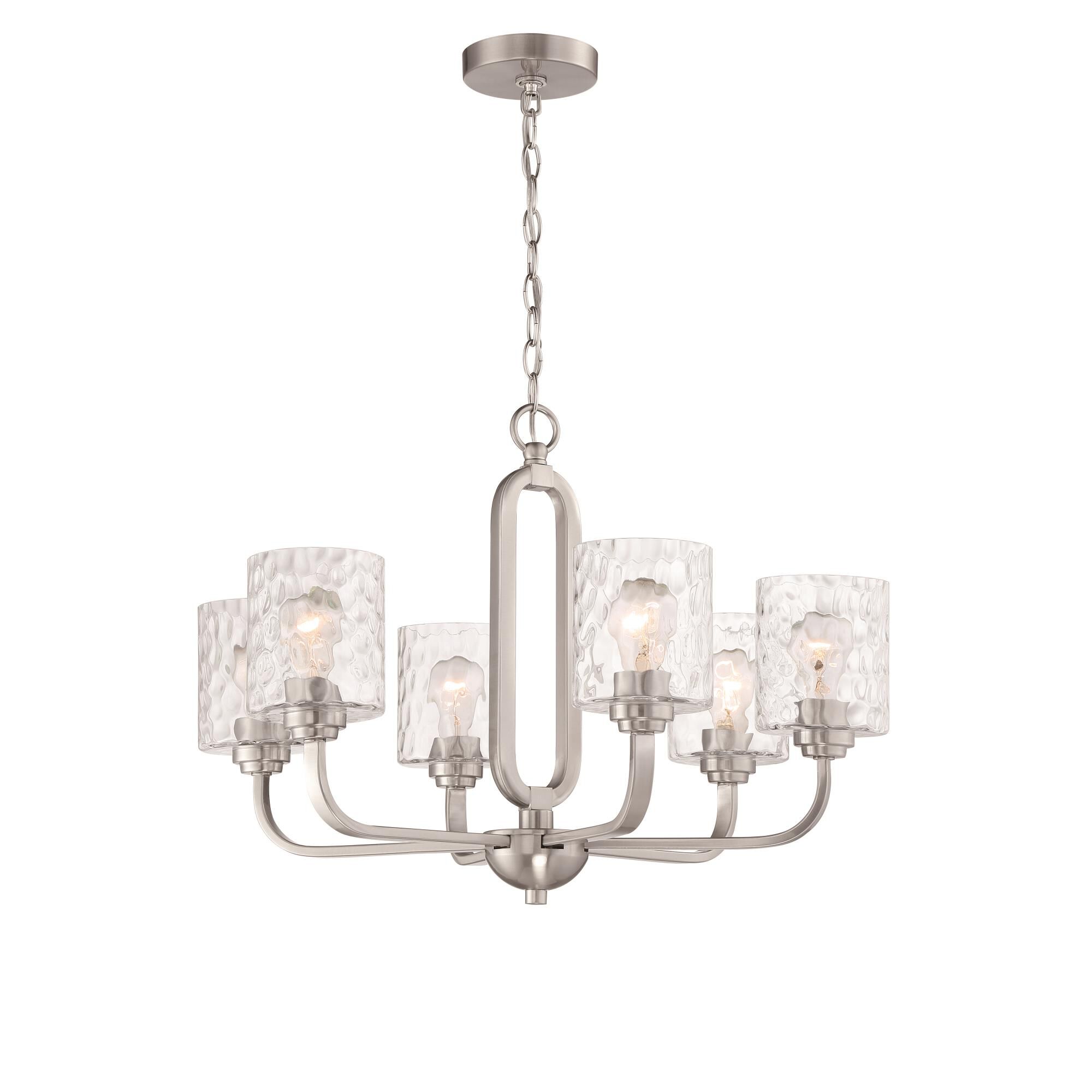 Shown in Brushed Polished Nickel finish and Clear Hammered glass and Glass shade