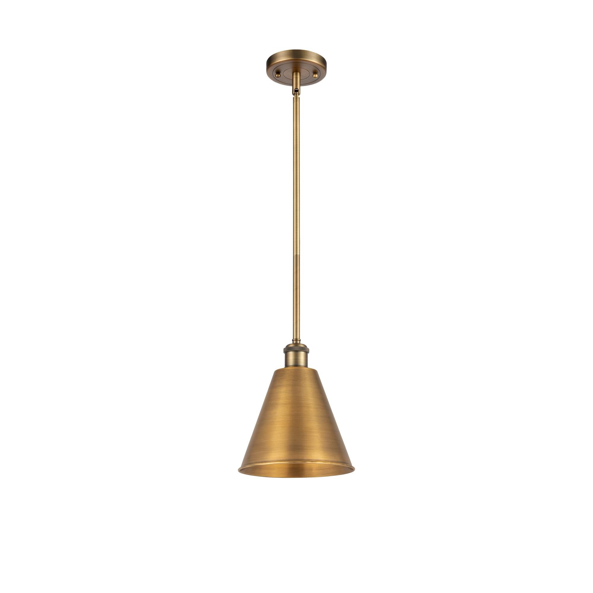 Shown in Brushed Brass finish and Brushed Brass Ballston Cone shade
