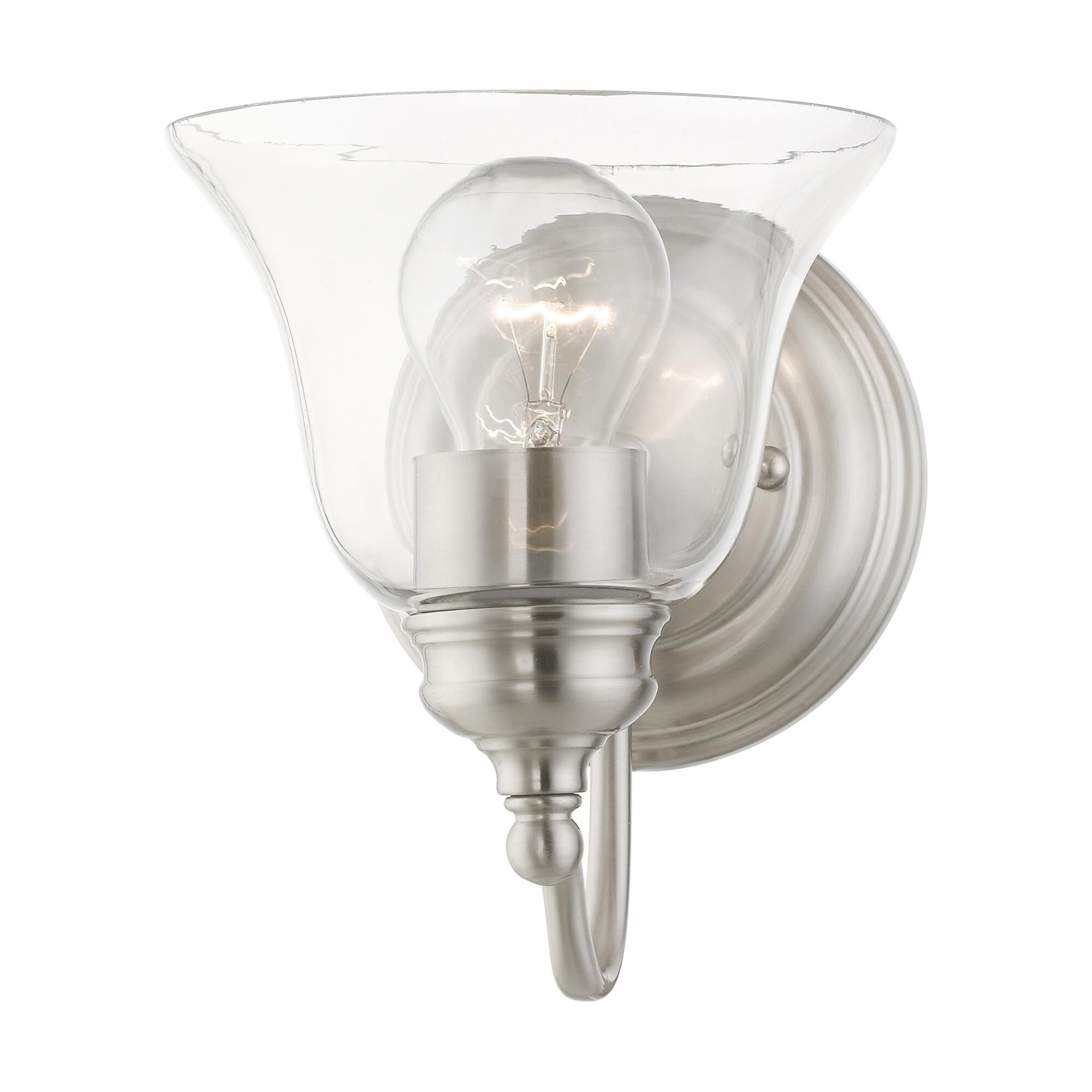 Shown in Brushed Nickel finish and Hand Blown Clear glass