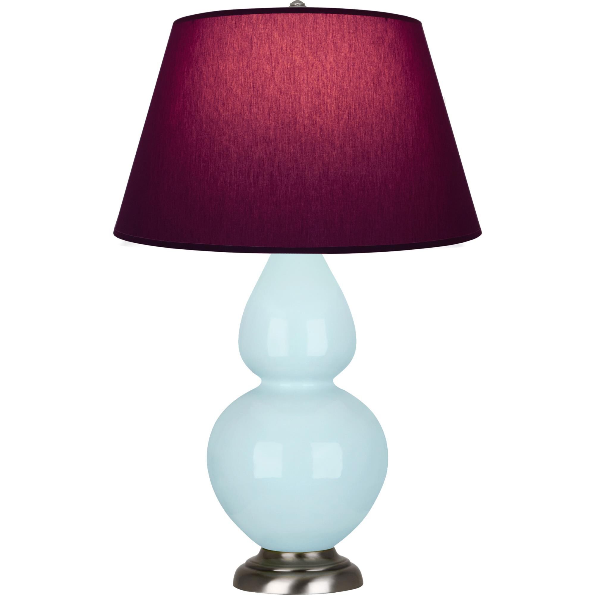 Shown in Baby Blue finish and Plum and Lavender shade and Antique Silver accent