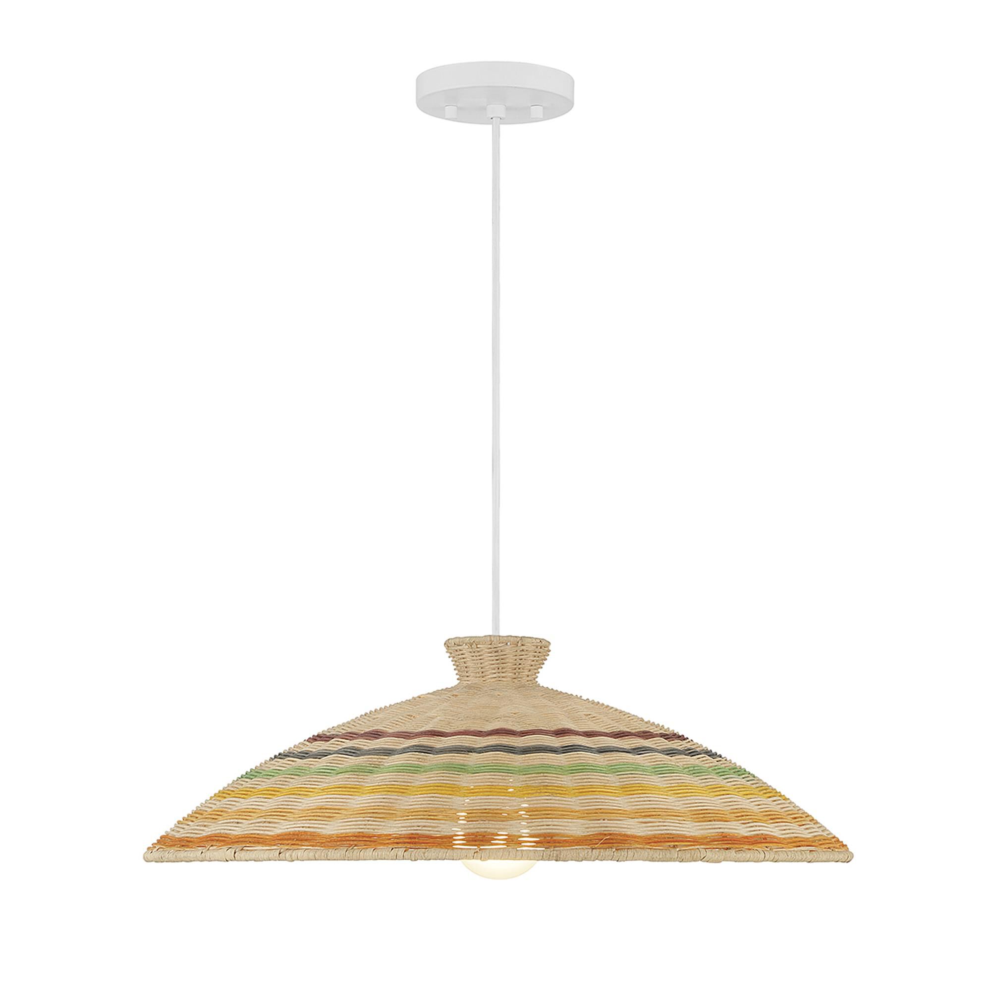 Shown in Matte White and Natural Rattan finish and Multi-Color Natural Rattan shade