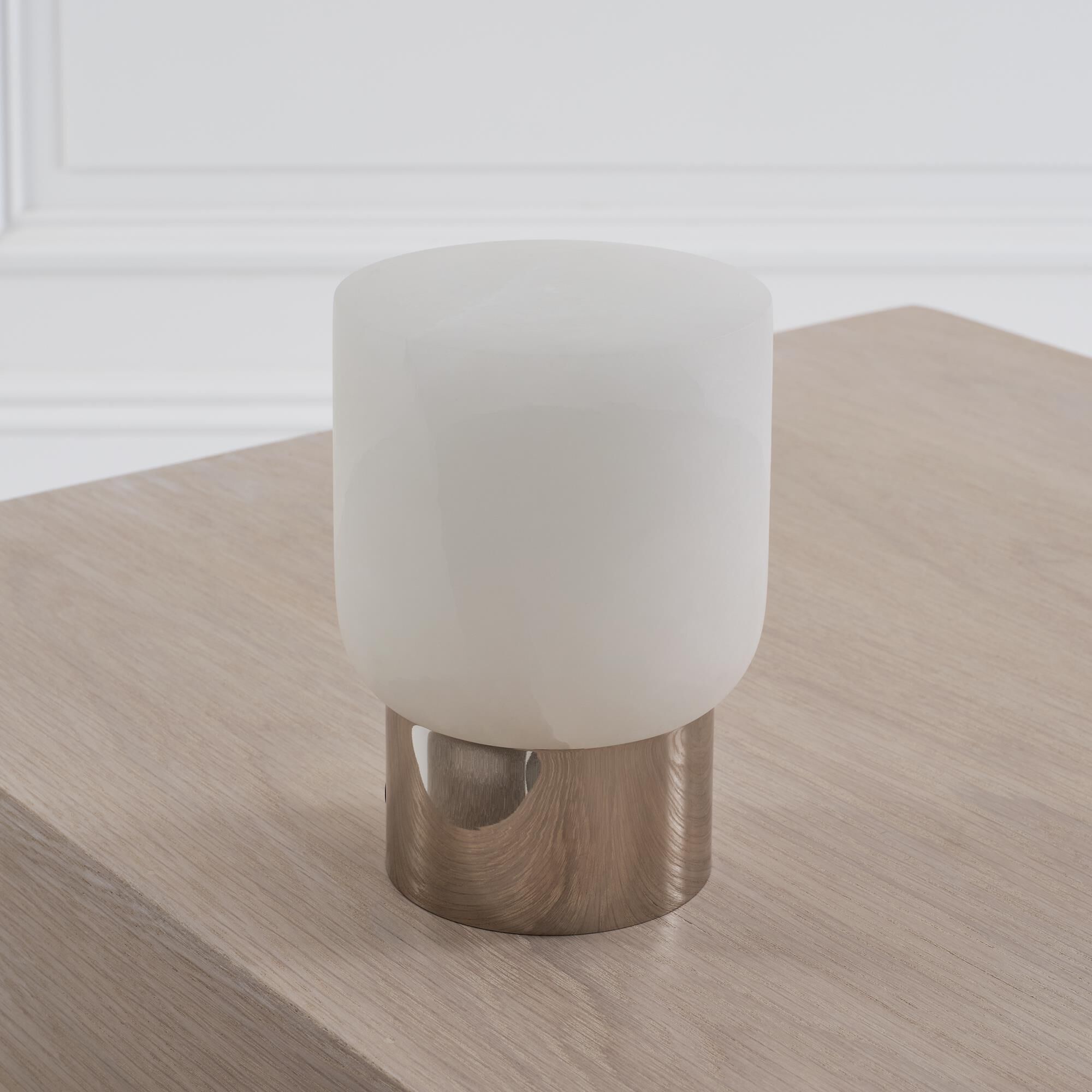 Shown in Polished Nickel finish and Alabaster shade