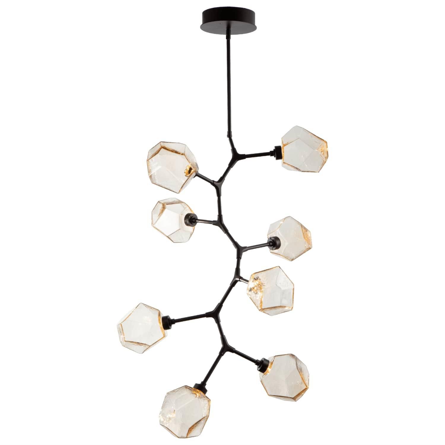 Shown in Matte Black finish and Blown Gem - Amber glass