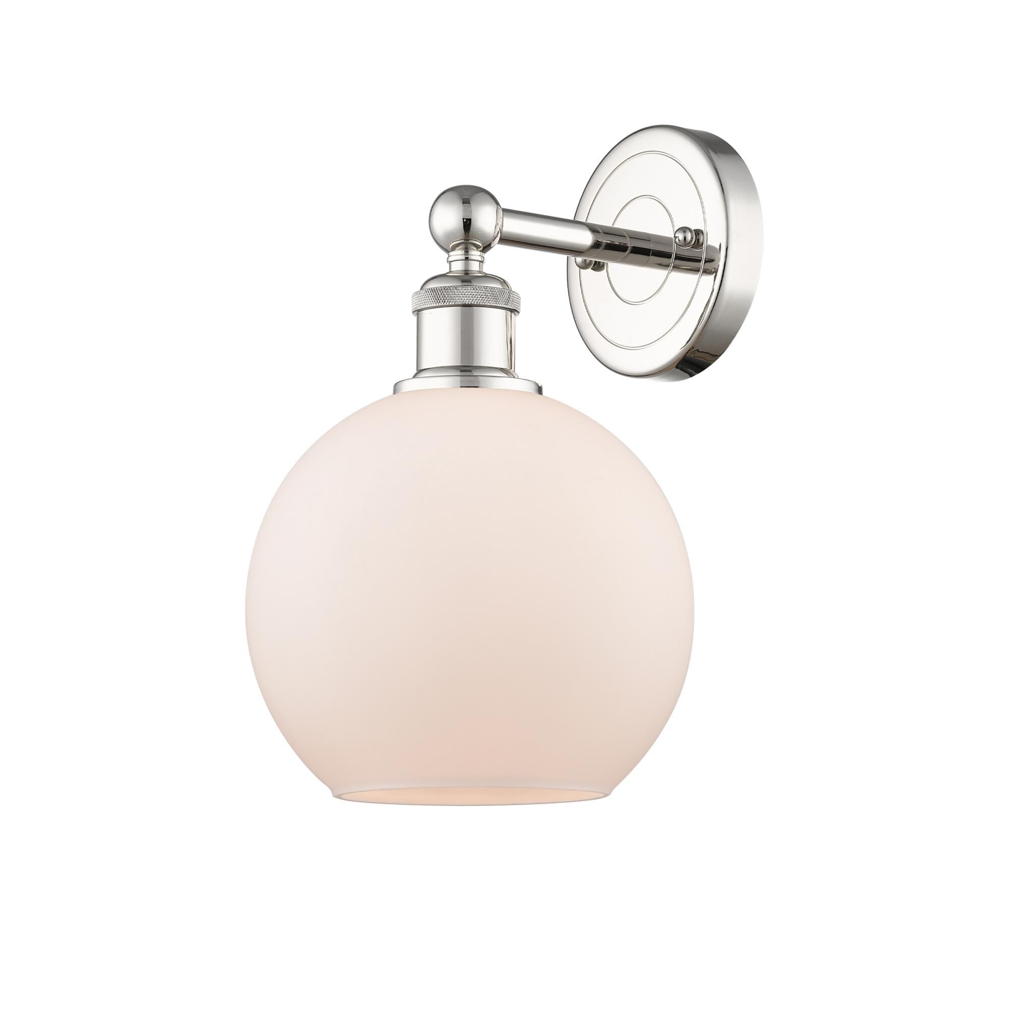 Shown in Polished Nickel finish and Matte White glass