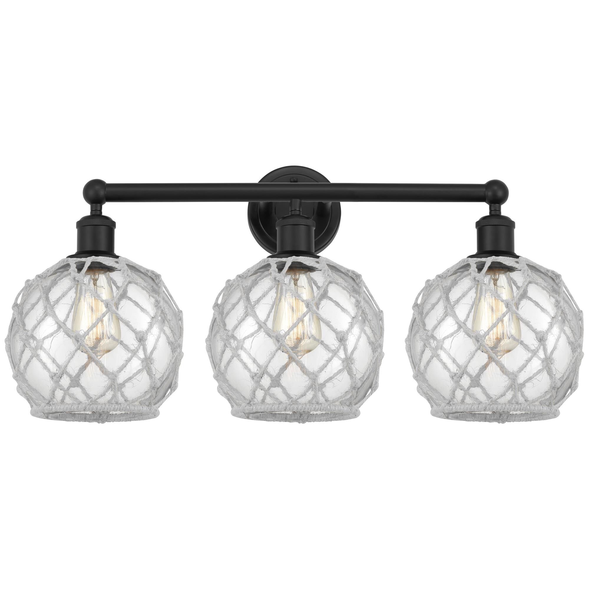 Shown in Matte Black finish and Clear with White Rope glass