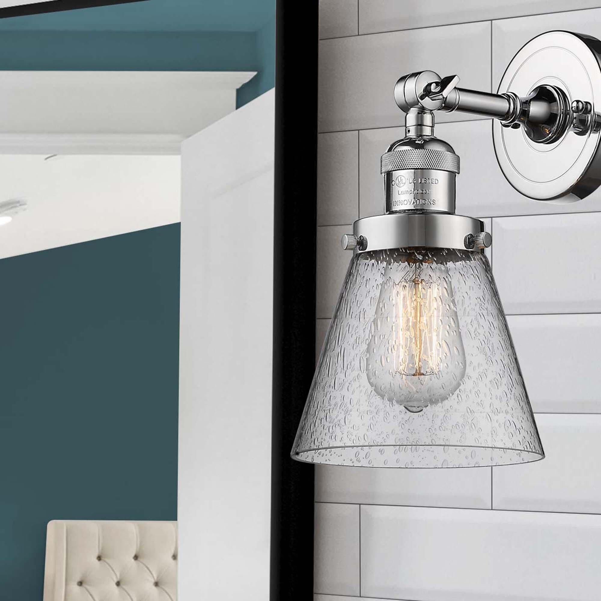 Shown in Polished Chrome finish and Seedy glass