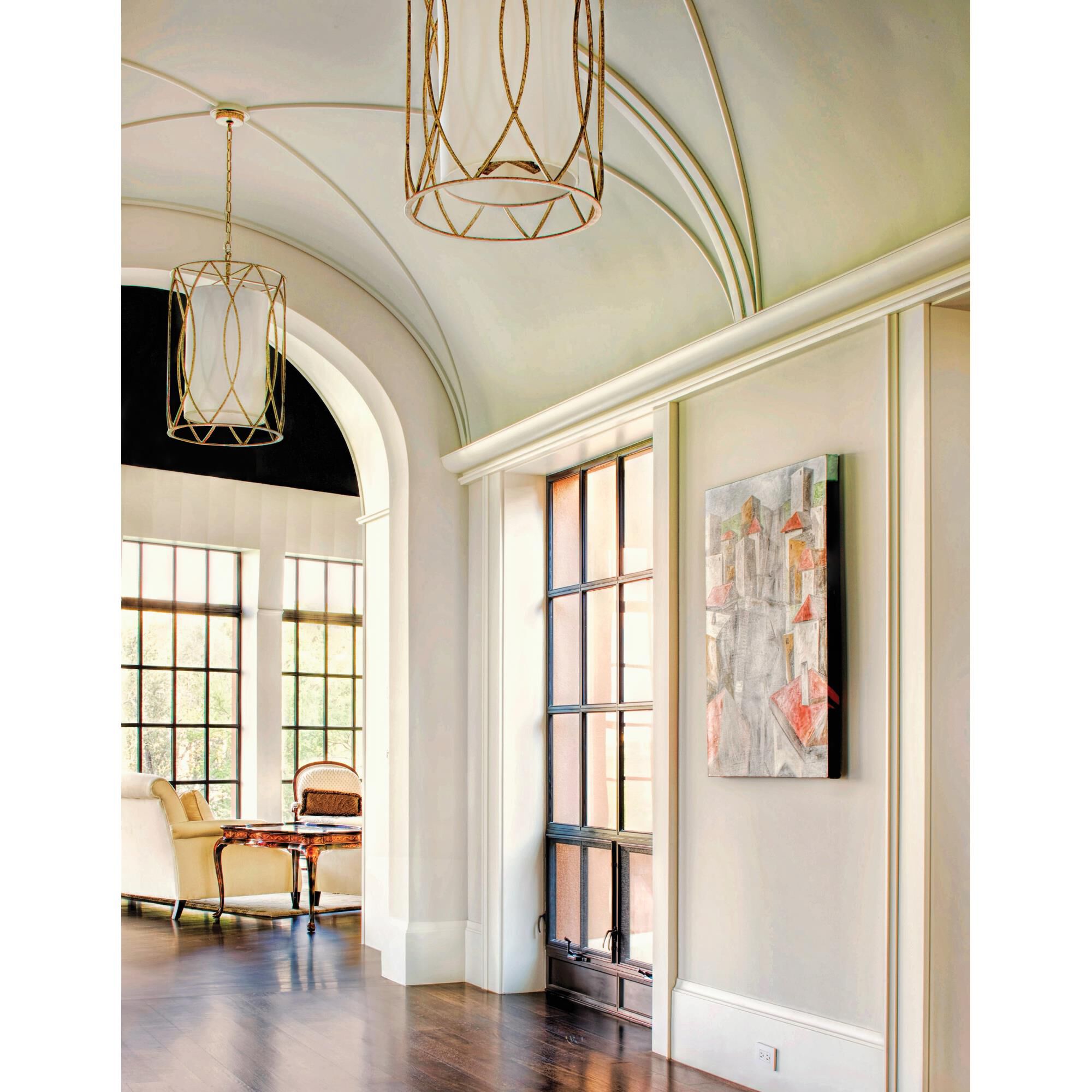 Shown with Bronze Leaf glass and Hardback Linen shade