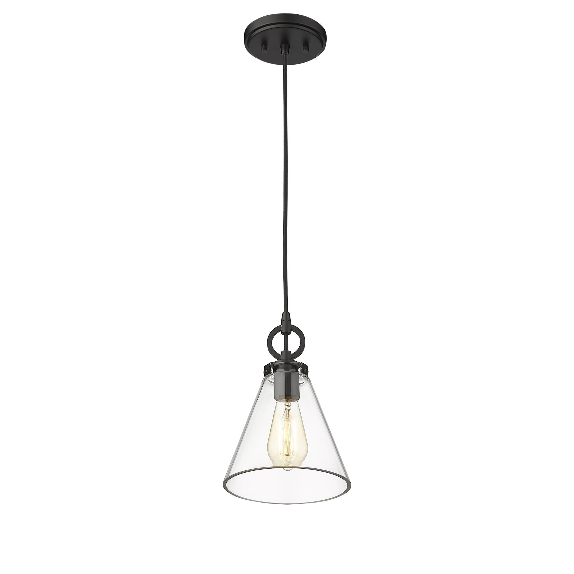 Shown in Matte Black finish and Glass shade