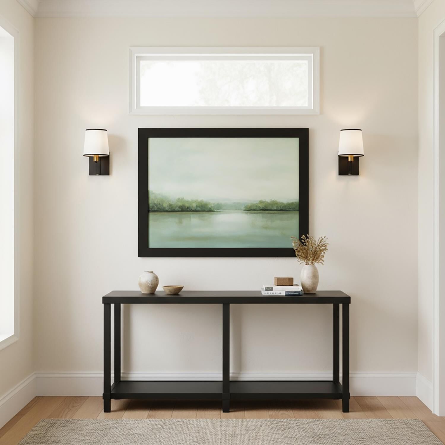 Shown in Gold and Black finish and White Linen shade