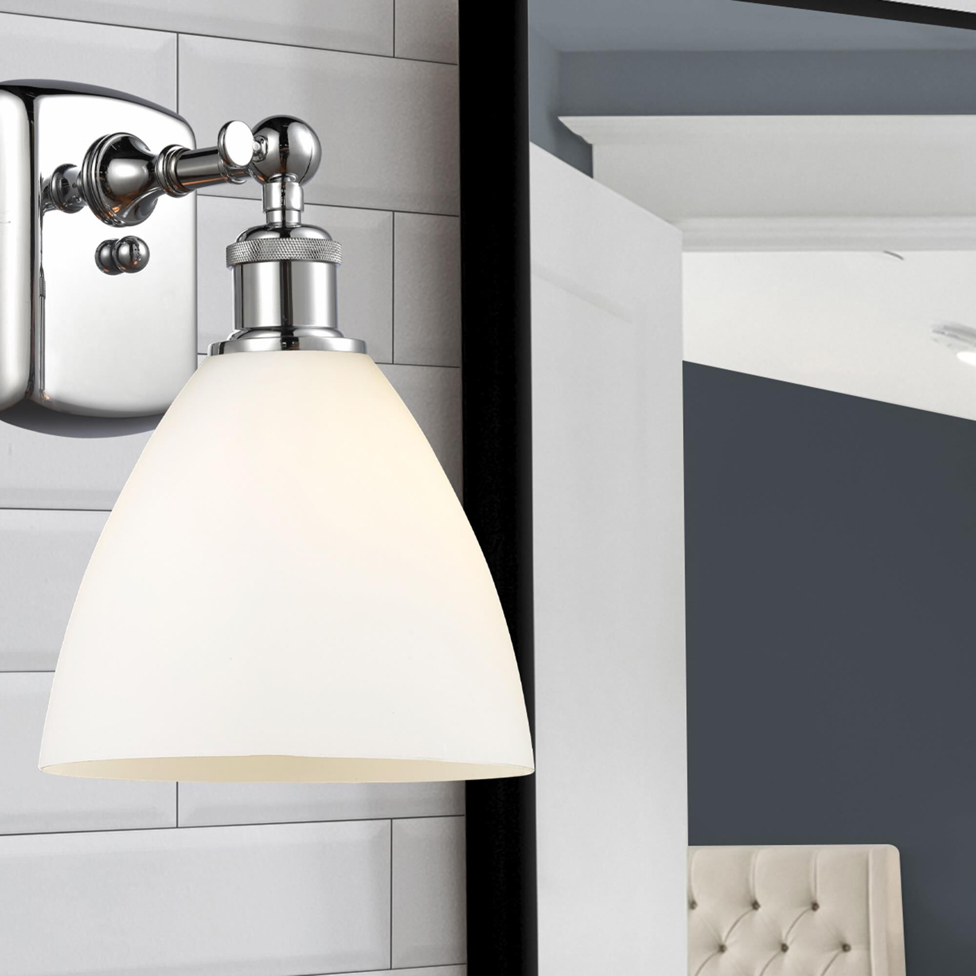 Shown in Polished Chrome finish and Cased Matte White Ballston Dome glass and No Shade shade