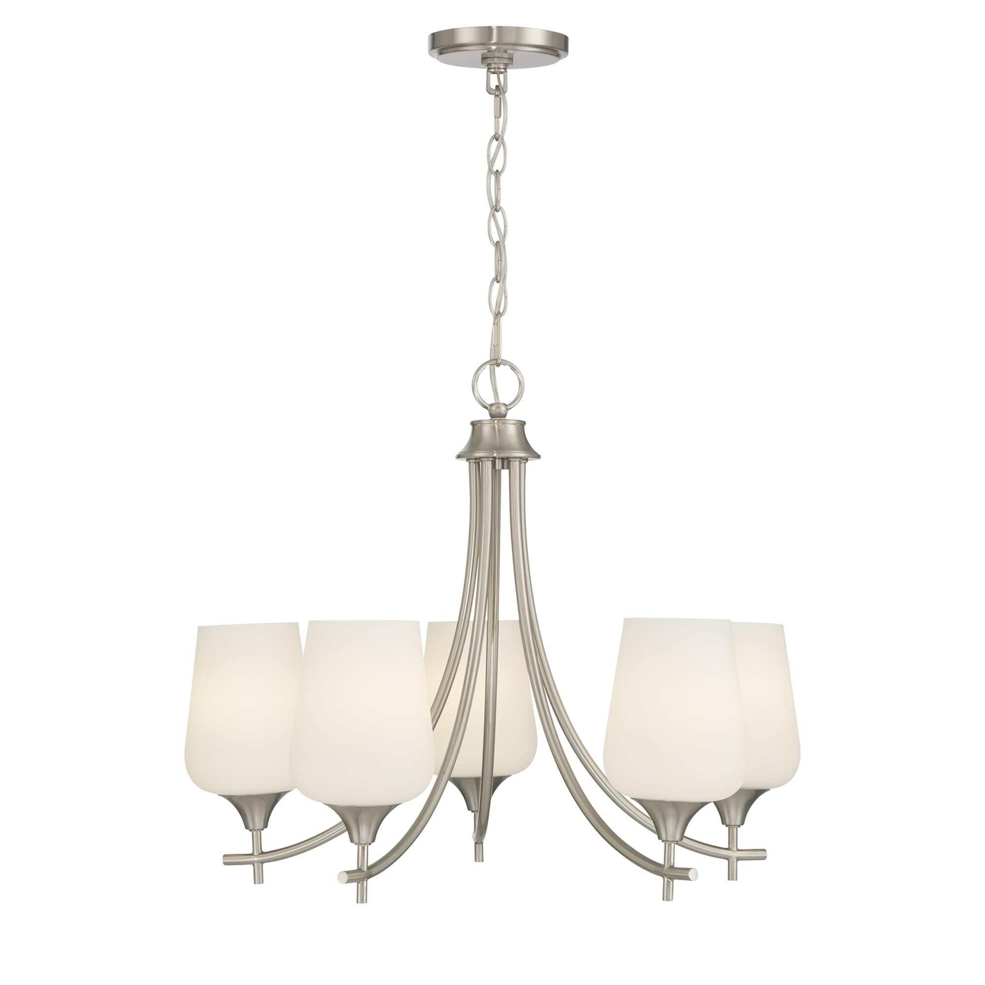 Shown in Satin Nickel finish and White Opal glass