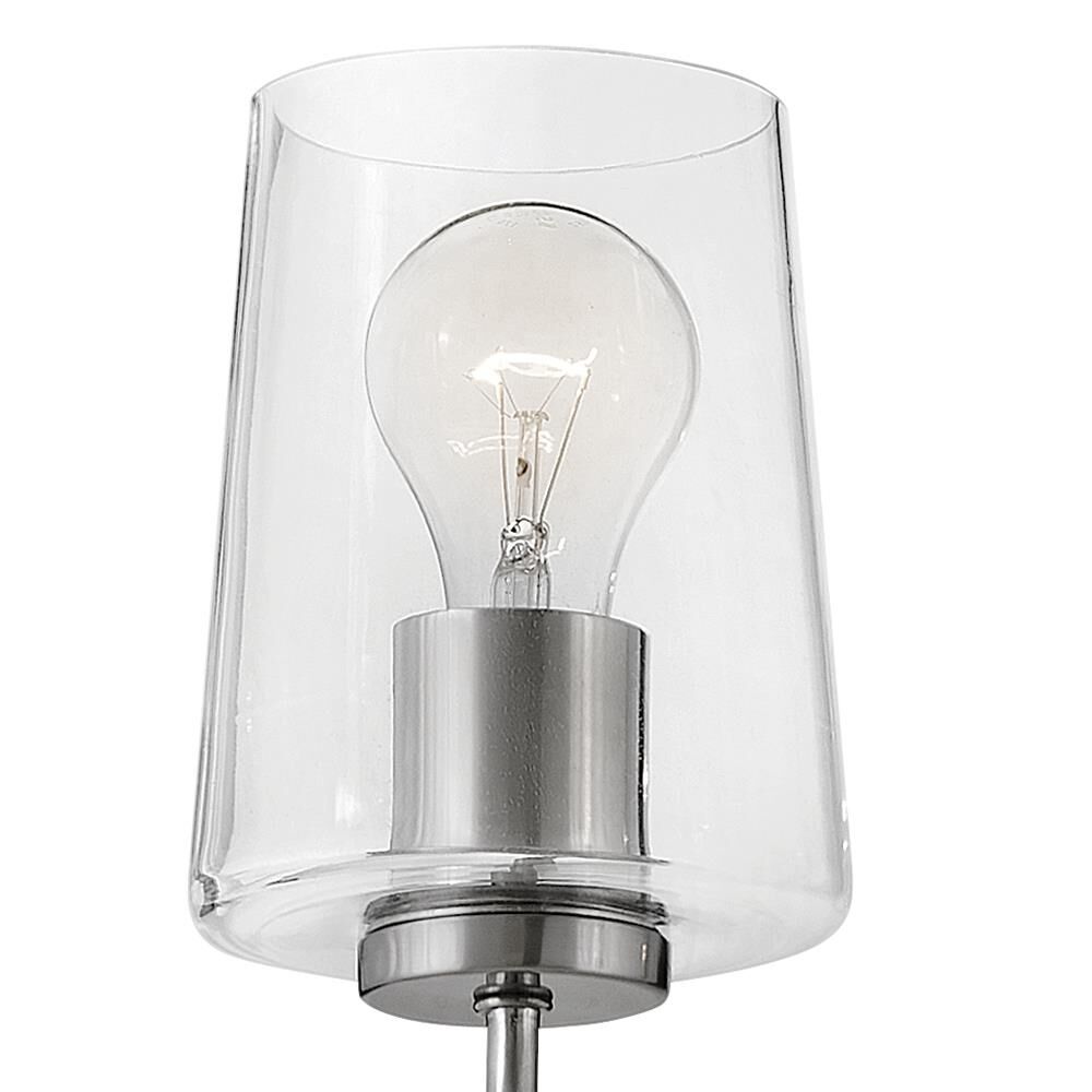 Shown in Brushed Nickel finish and Clear glass