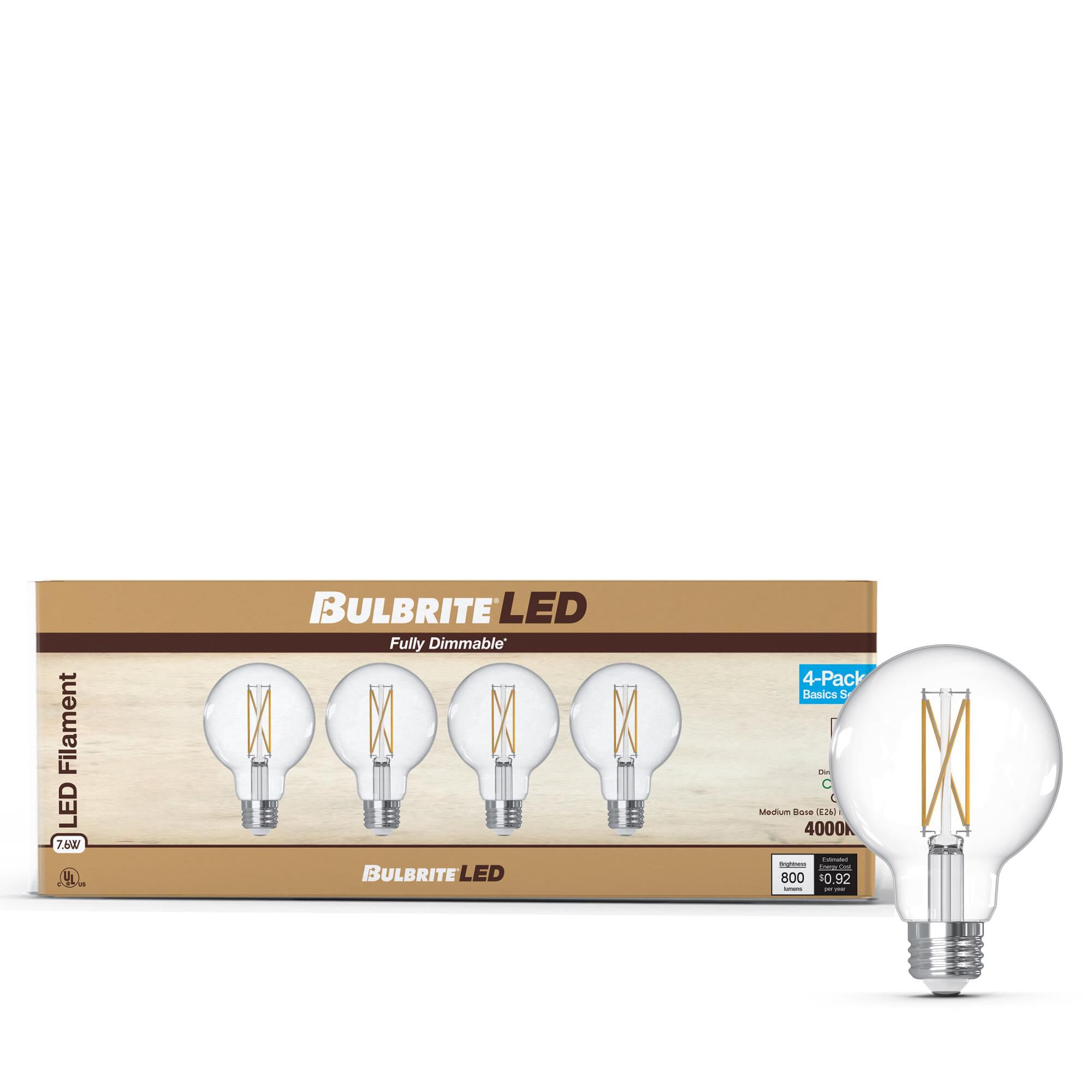 Clear G25 Base E26 4000K LED Light Bulb Pack of 4,