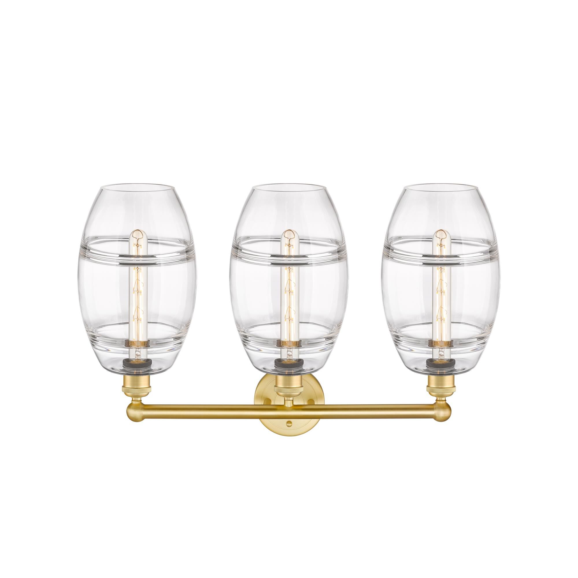 Shown in Satin Gold finish and Clear glass
