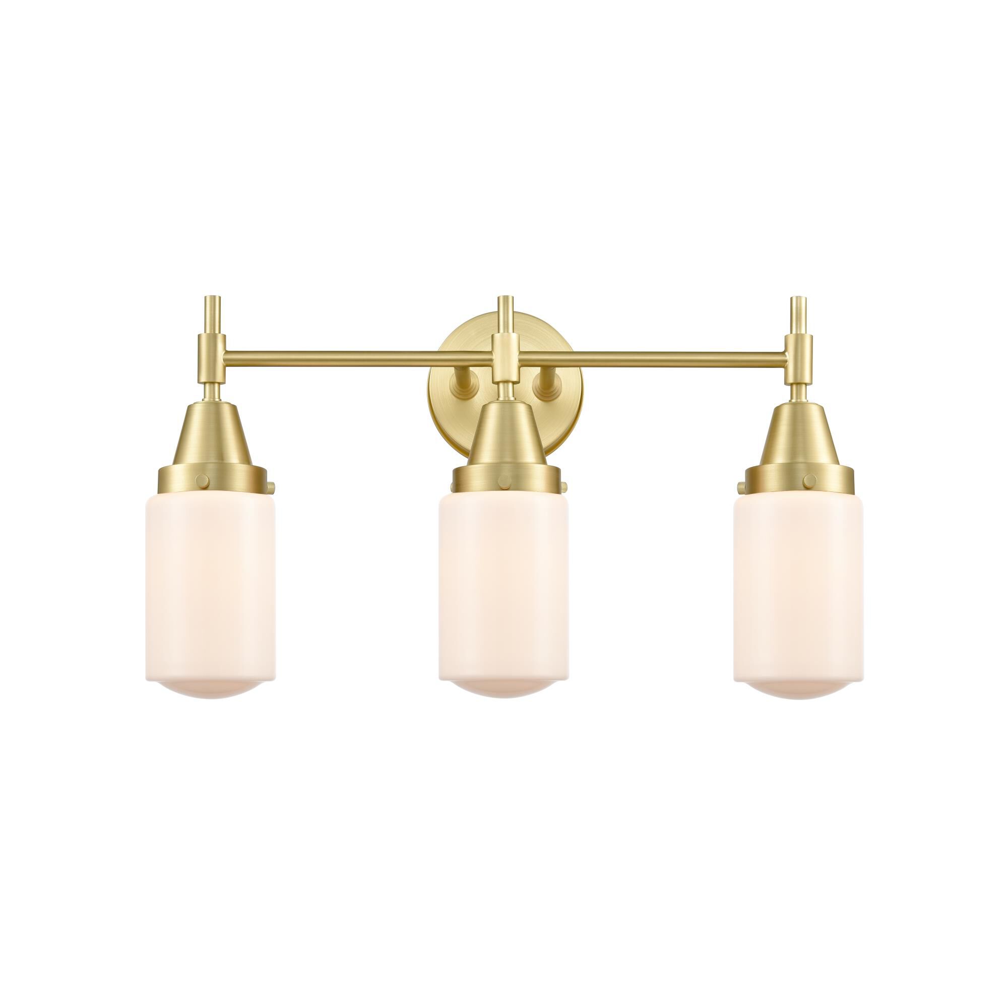 Shown in Satin Brass finish and Matte White Cased Large Cone glass