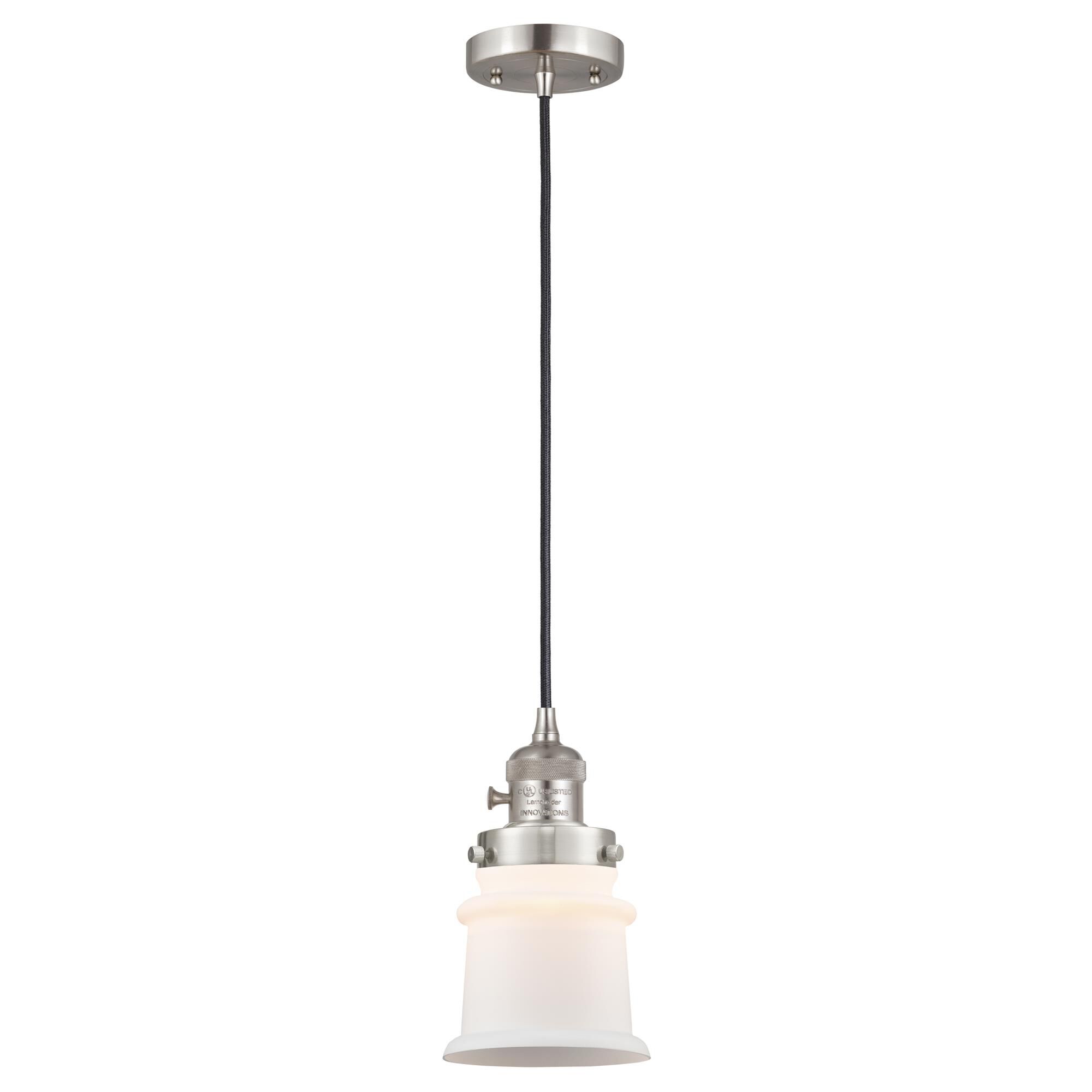 Shown in Brushed Satin Nickel finish and Matte White glass