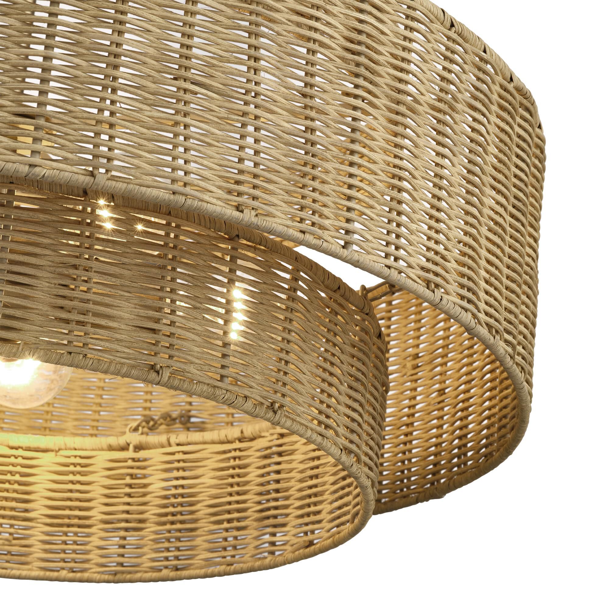 Shown in Antique Gold Leaf finish and Hand-Woven Rustic Walnut Color Rattan shade