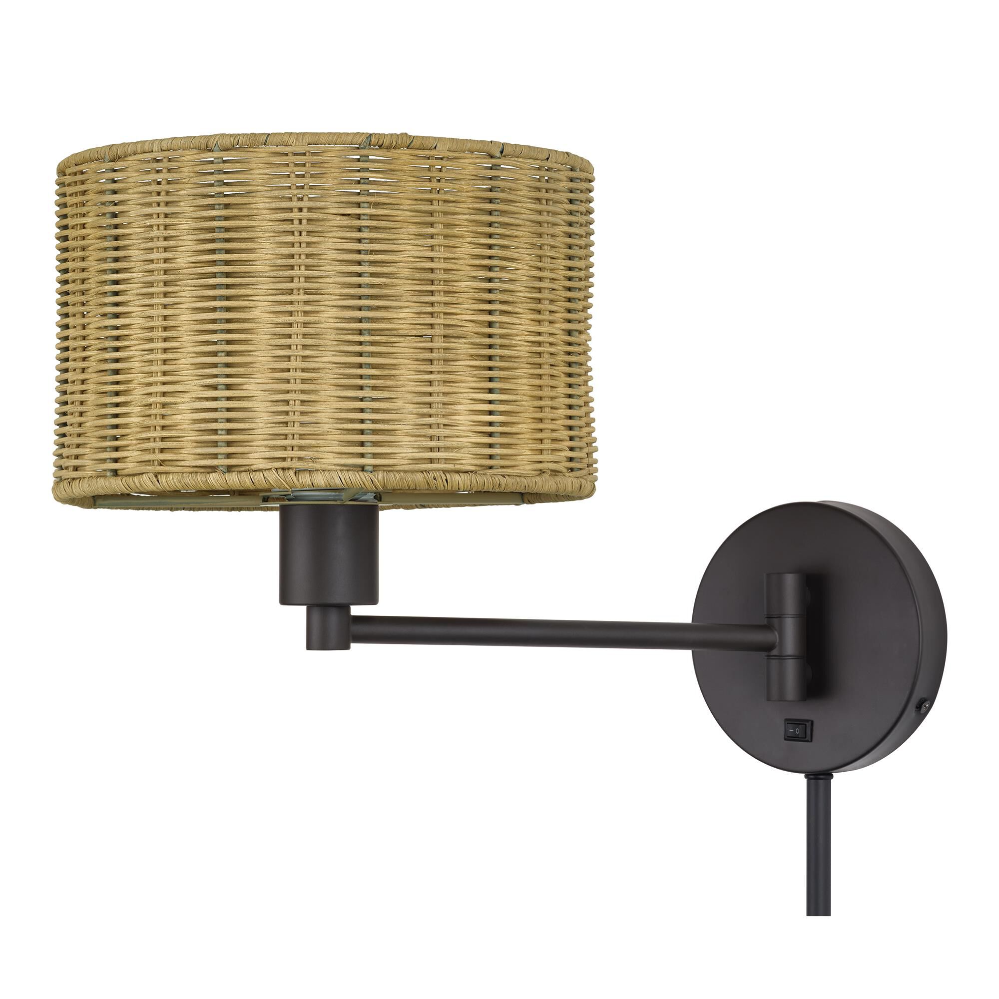 Shown in Bronze finish and Hand-Woven Rustic Walnut Color Rattan shade