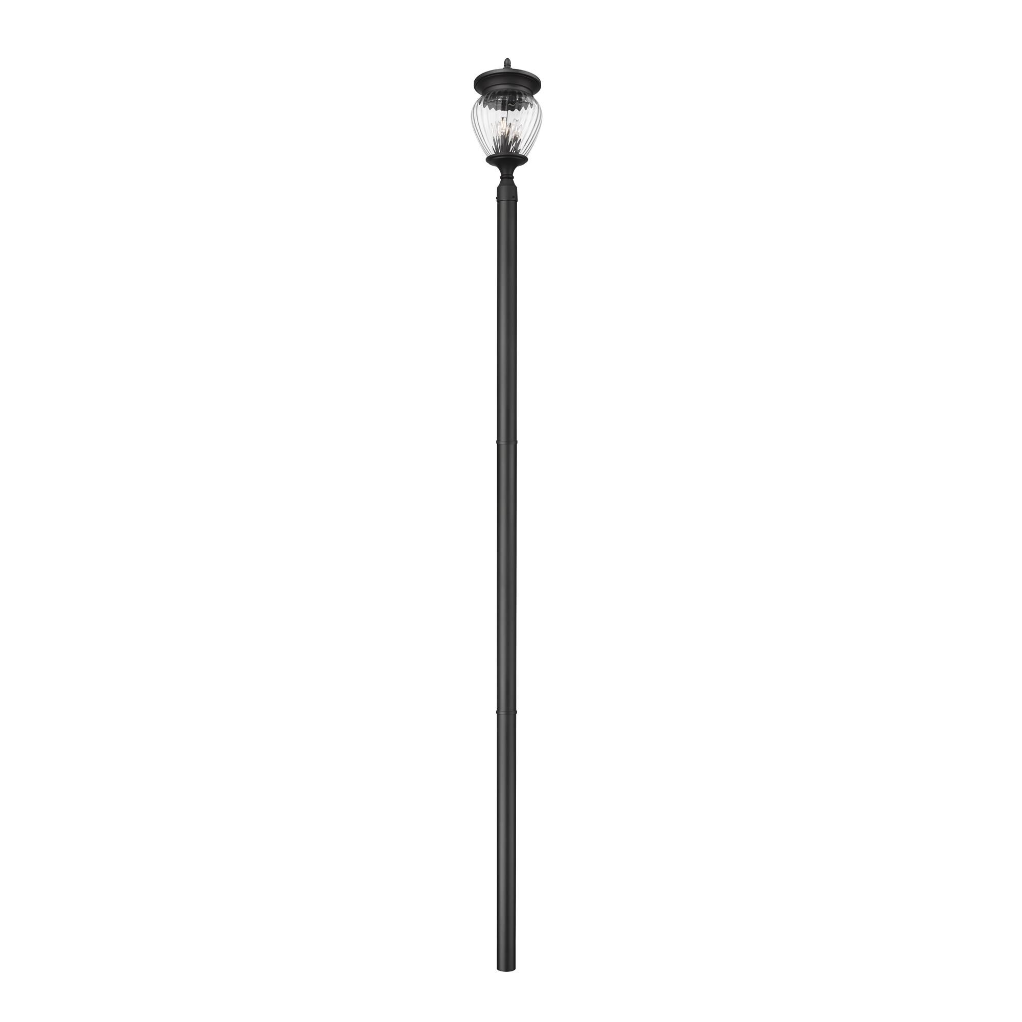 Shown in Black finish and Clear Ribbed glass and Clear Ribbed shade
